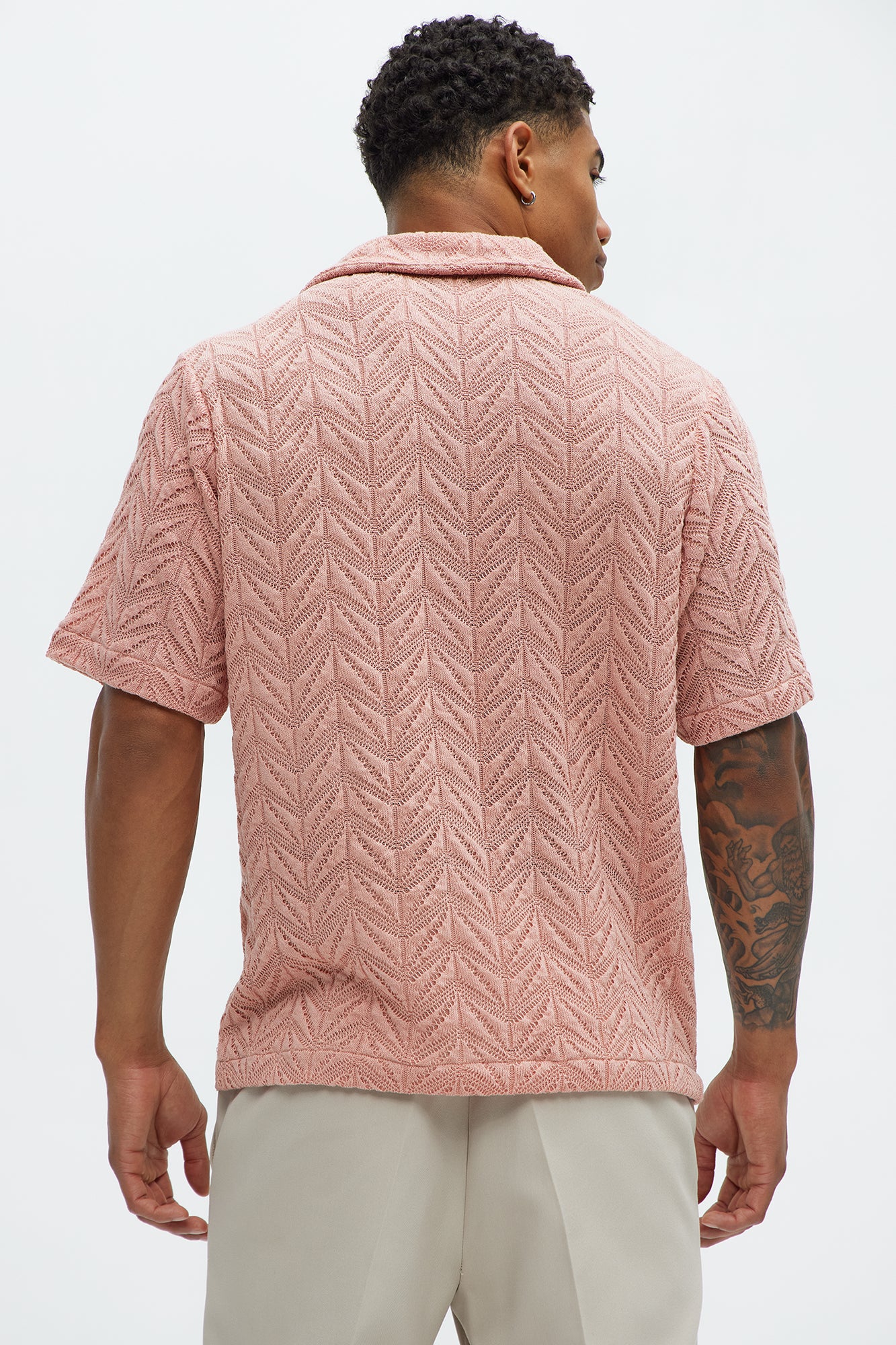 Bellvista Crochet Knitted Cuban Shirt - Pink - Image 4