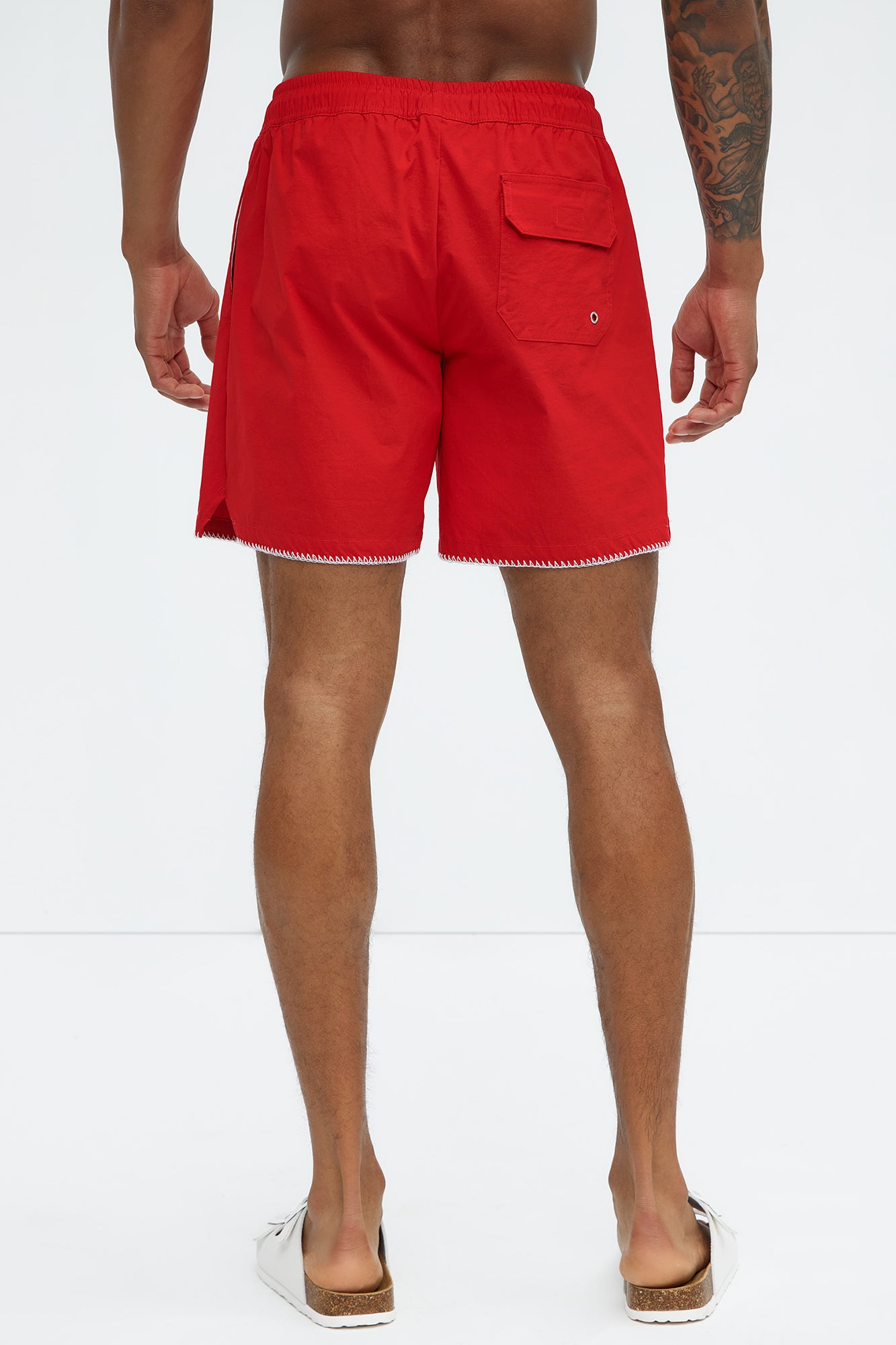Palm Embroidered Swim Mid Trunk - Red - Image 4