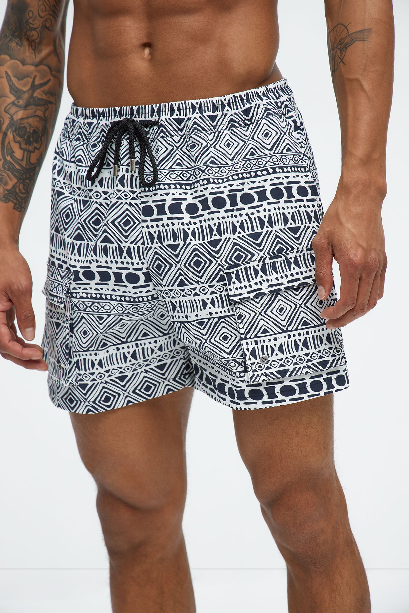 Attract Abstract Cargo Swim Mid Trunk - Black/White - Image 3