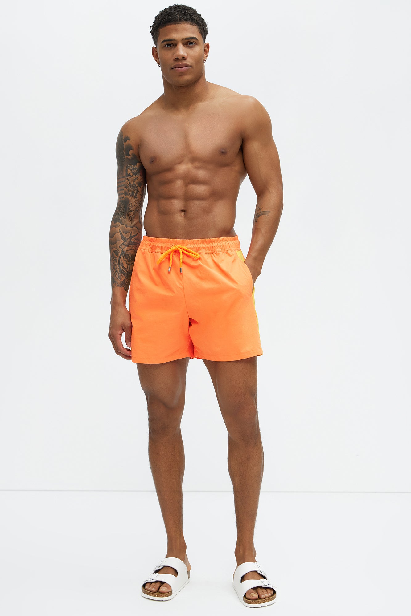 Contrast On The Side Swim Mid Trunk - Orange/combo - Image 3