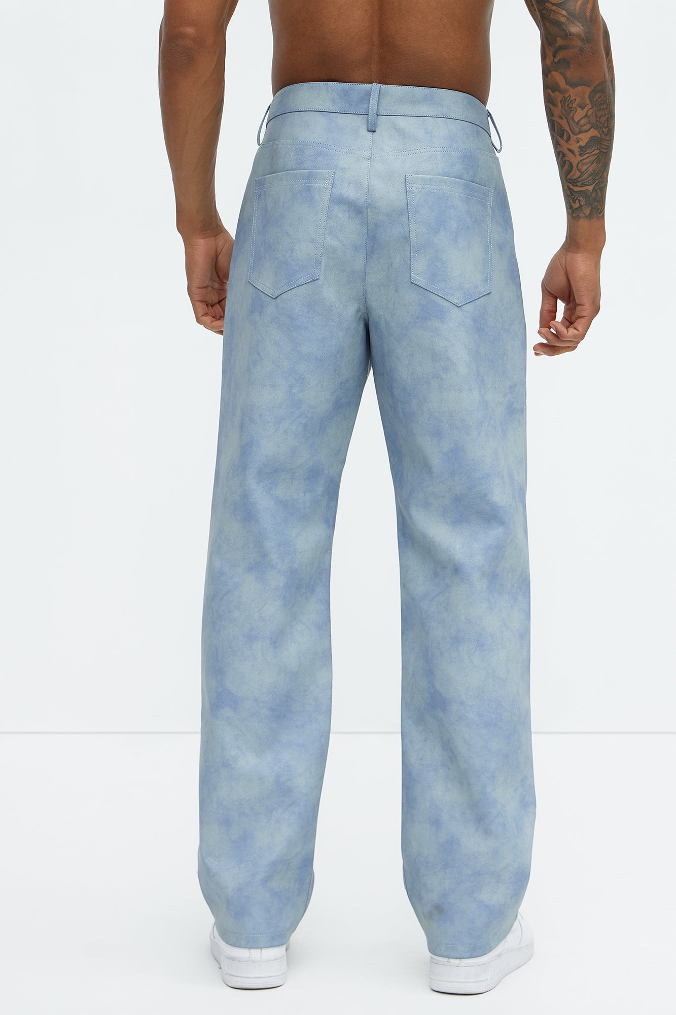Cloud Wash Faux Leather Straight Pants - Blue - Image 5