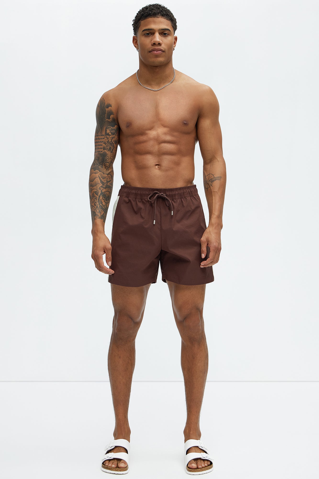 Contrast On The Side Swim Mid Trunk - Brown/combo - Image 3