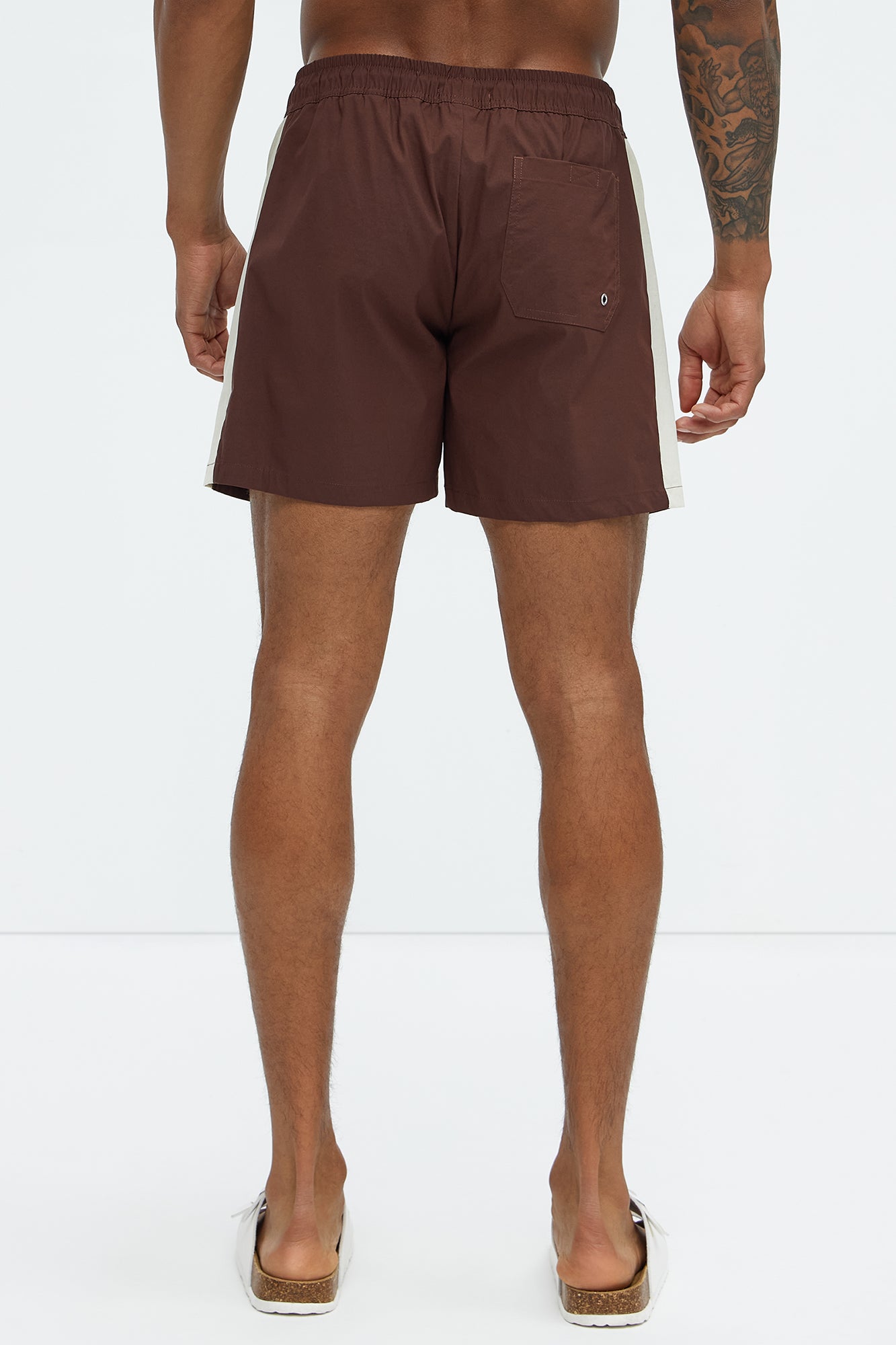 Contrast On The Side Swim Mid Trunk - Brown/combo - Image 4