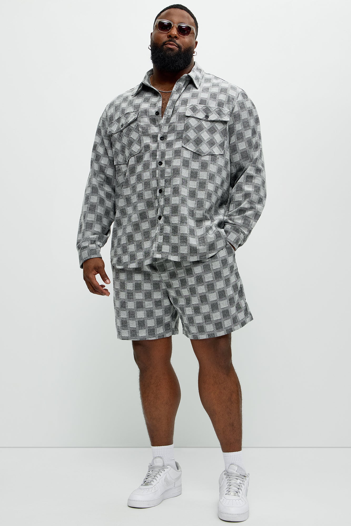 Checkered Jacquard Relaxed Shorts - Grey/combo - Image 6