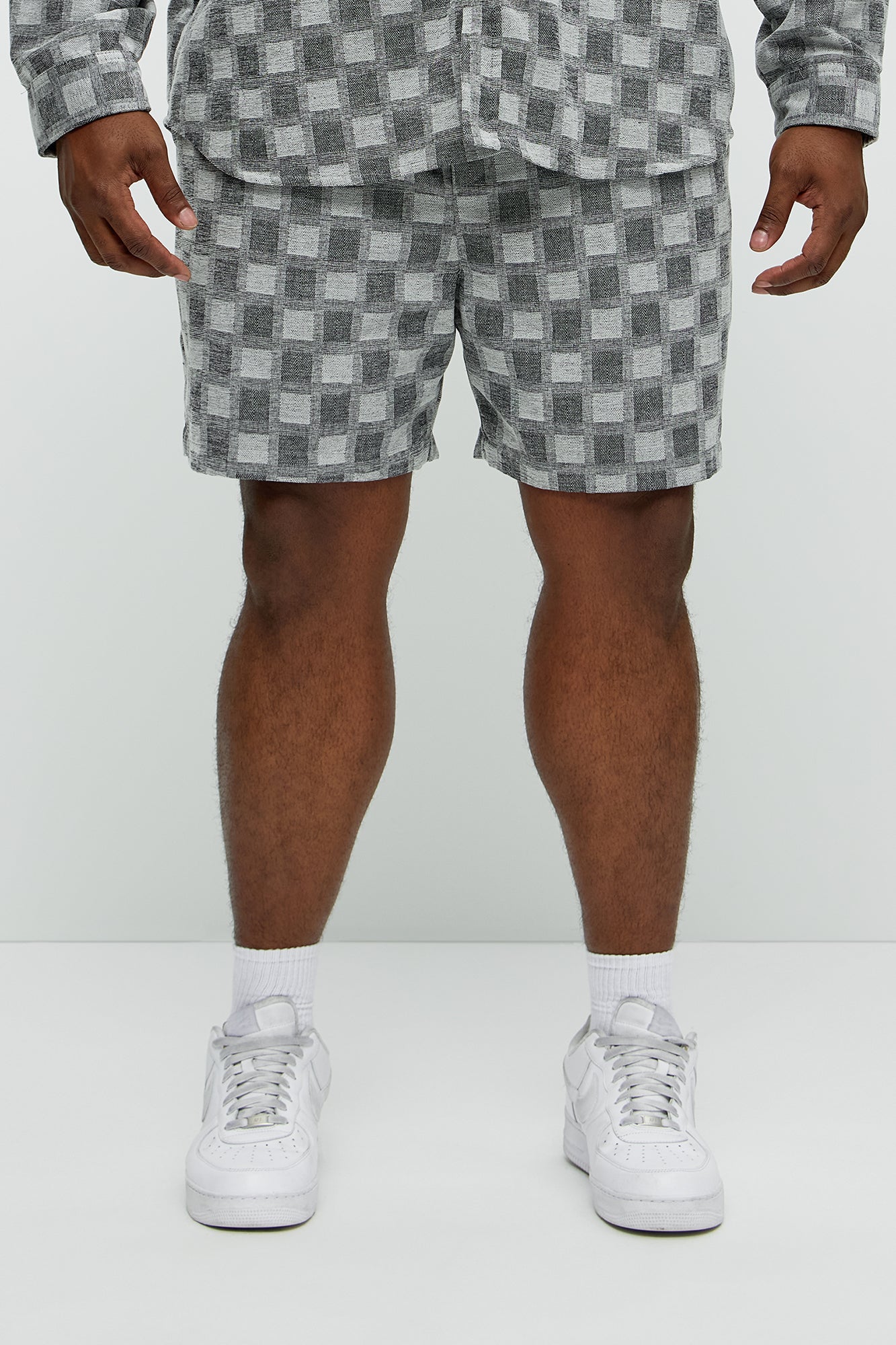 Checkered Jacquard Relaxed Shorts - Grey/combo - Image 5