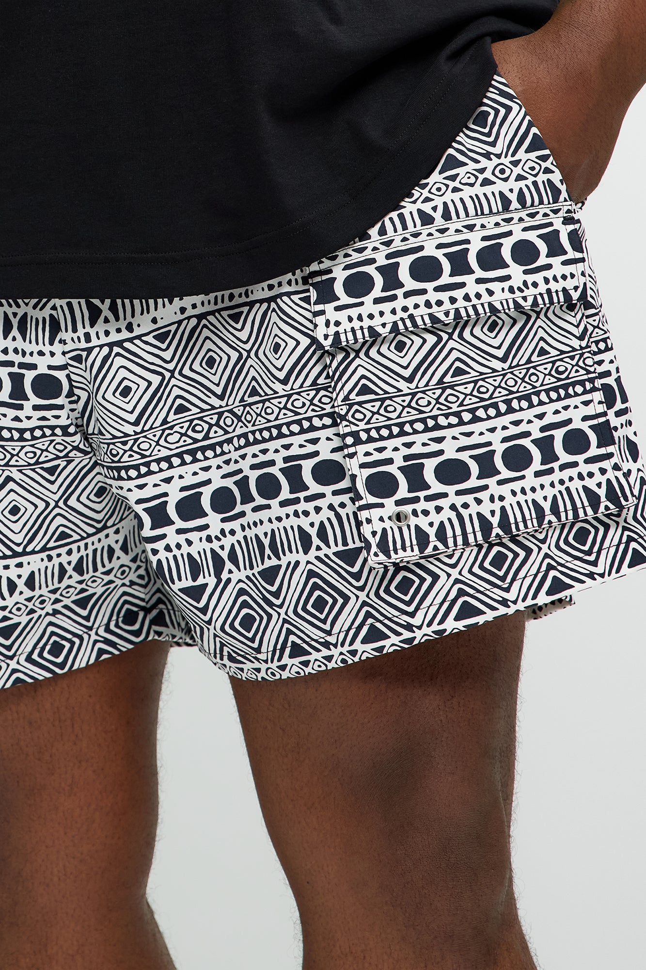 Attract Abstract Cargo Swim Mid Trunk - Black/White - Image 6