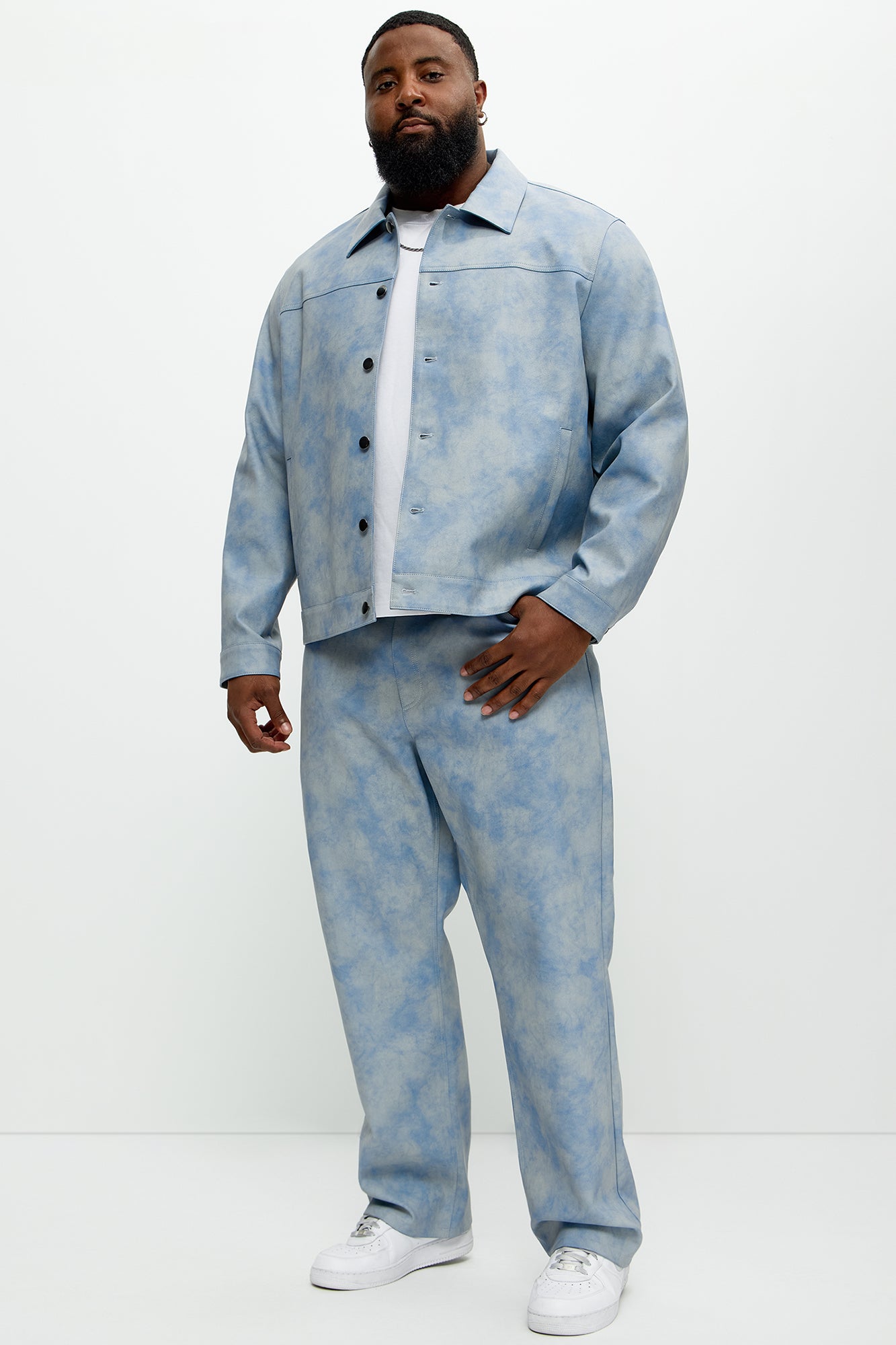 Cloud Wash Faux Leather Straight Pants - Blue - Image 7