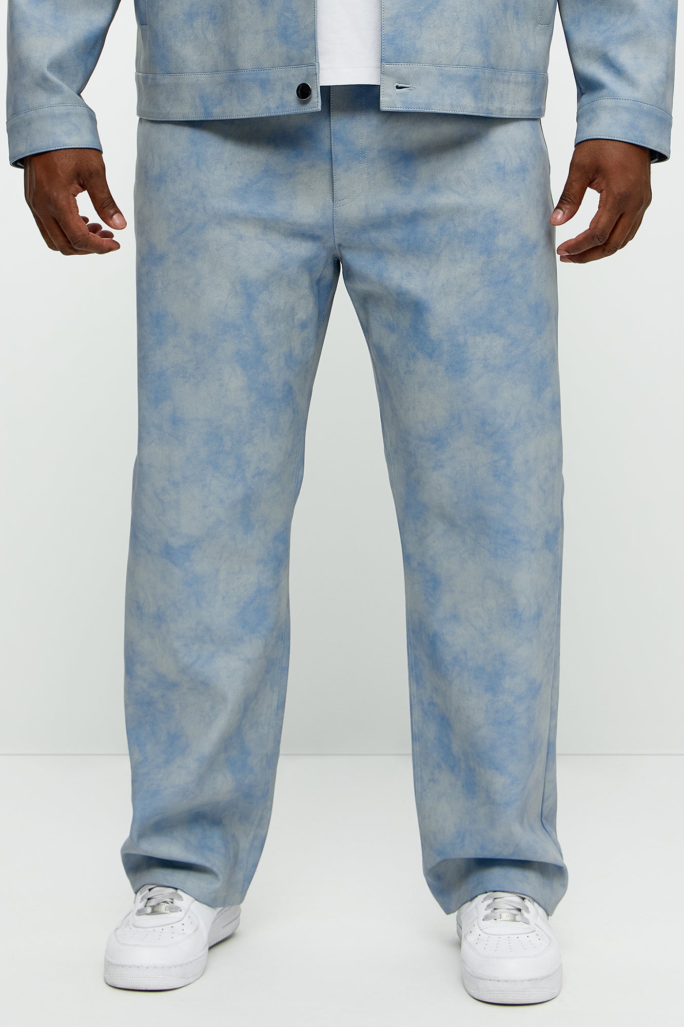Cloud Wash Faux Leather Straight Pants - Blue - Image 6
