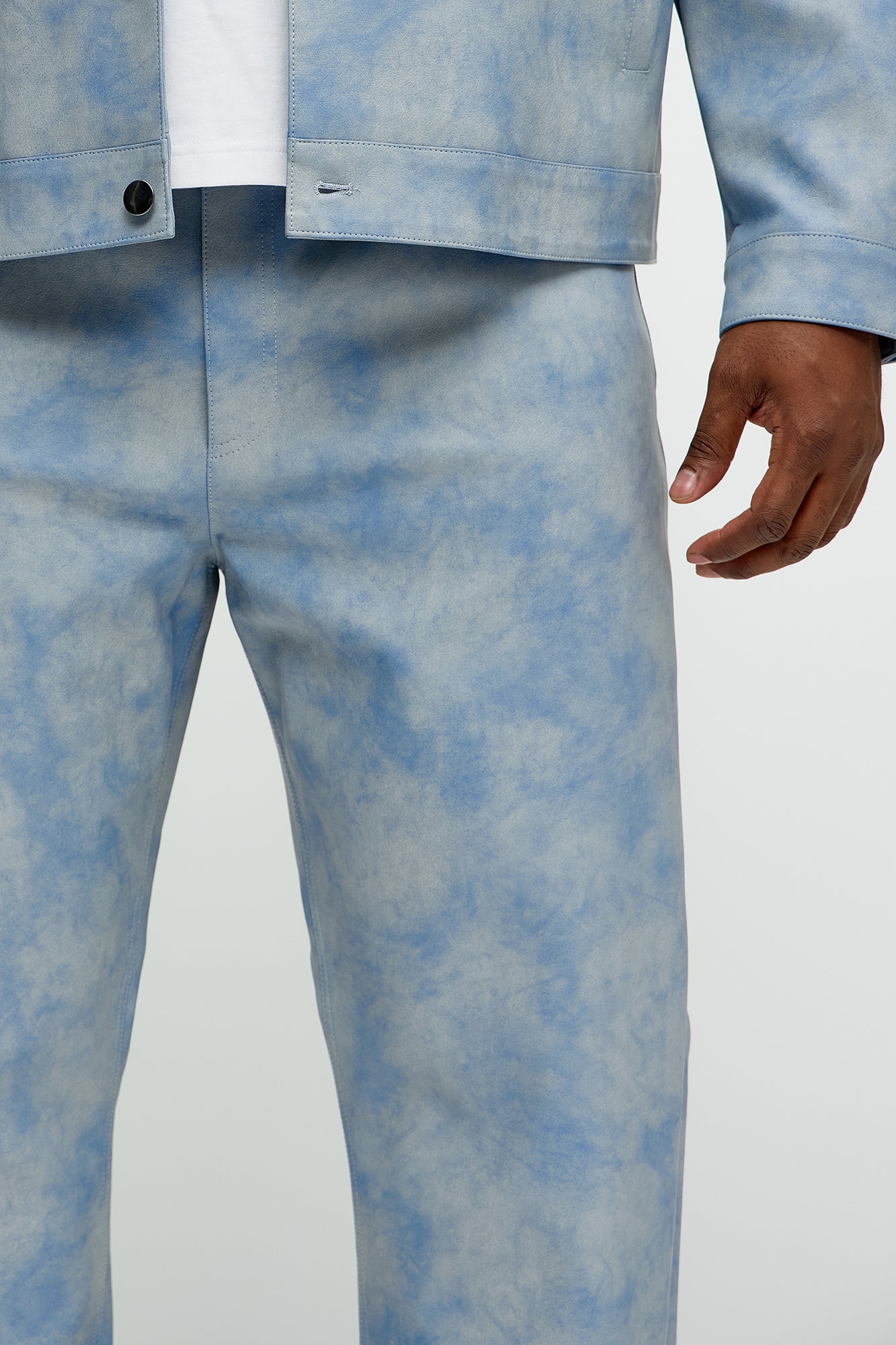 Cloud Wash Faux Leather Straight Pants - Blue - Image 8