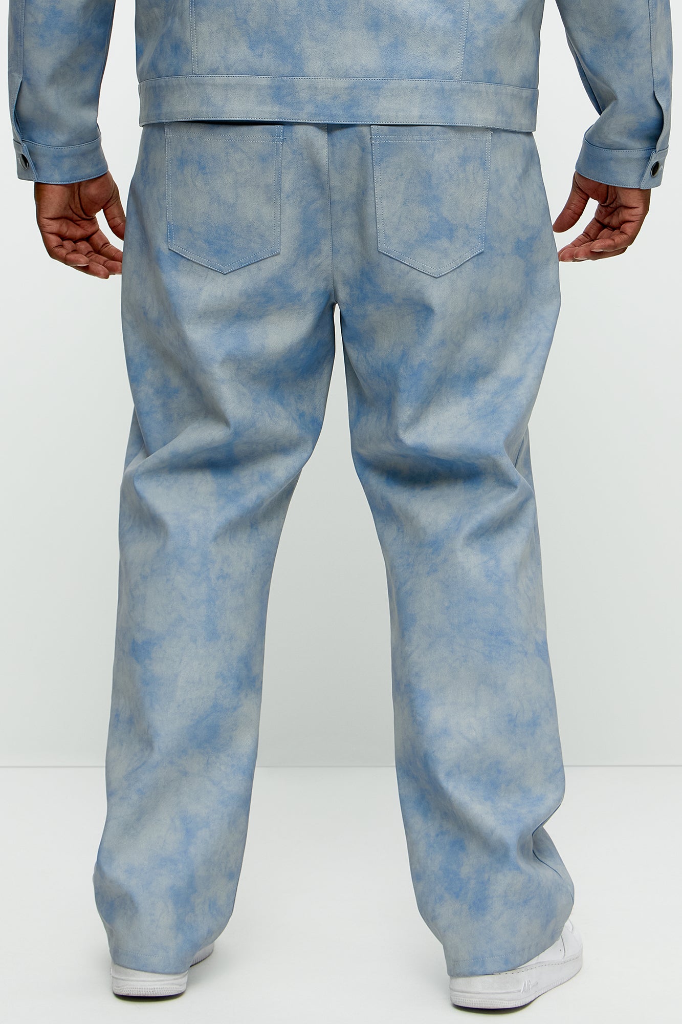 Cloud Wash Faux Leather Straight Pants - Blue - Image 9