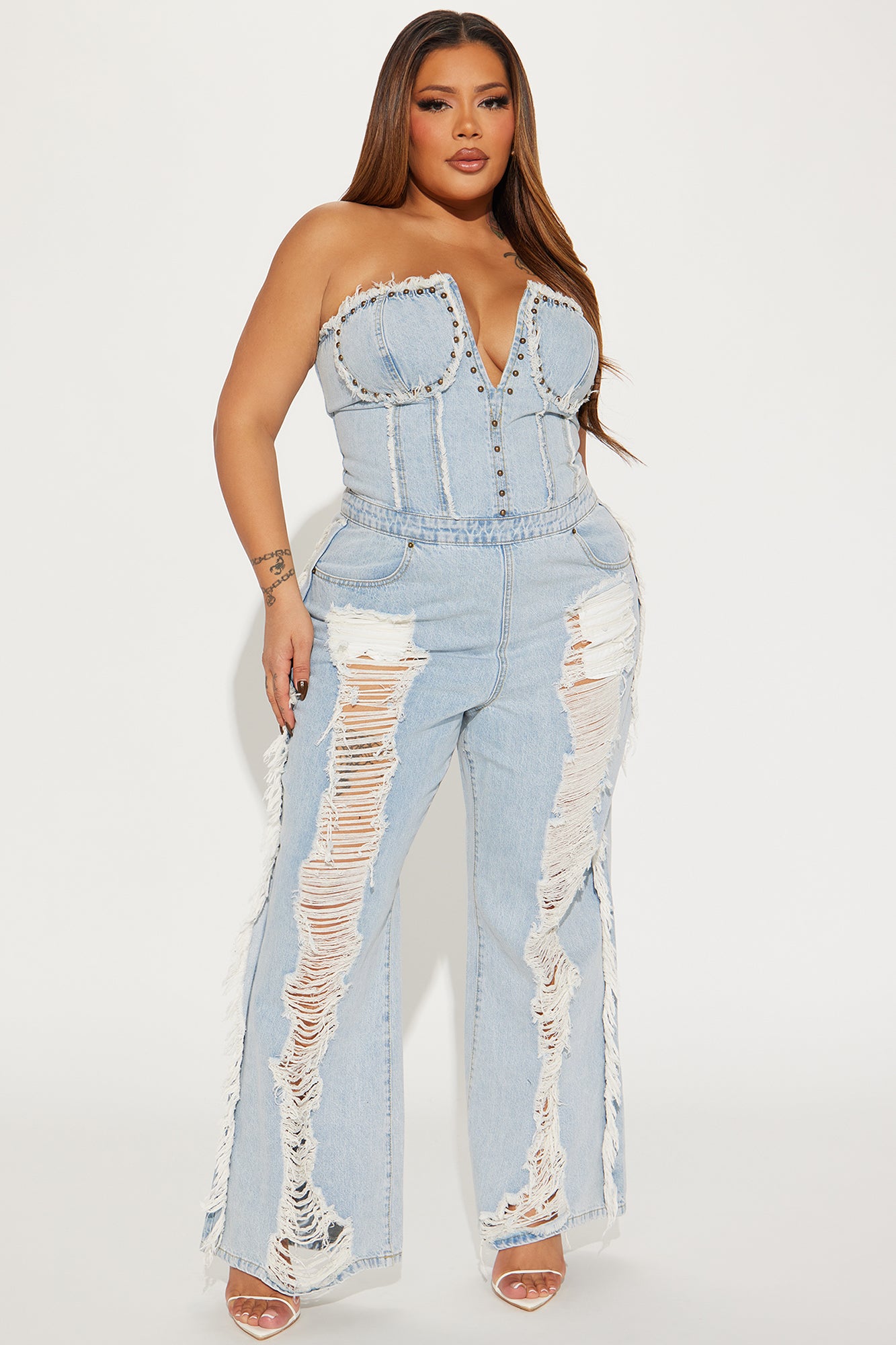 Demi Distressed Jumpsuit - Denim - Image 4