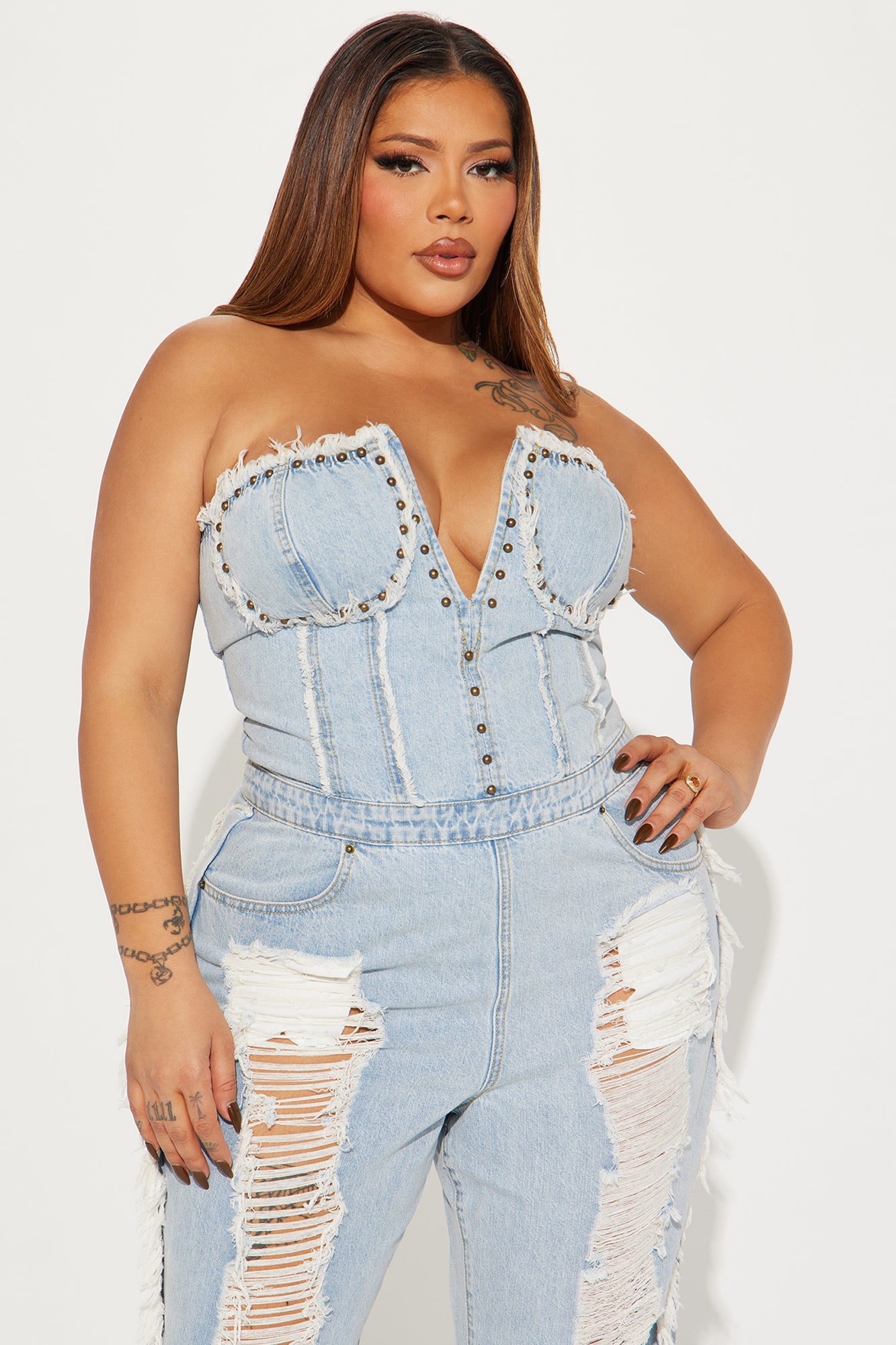 Demi Distressed Jumpsuit - Denim - Image 5