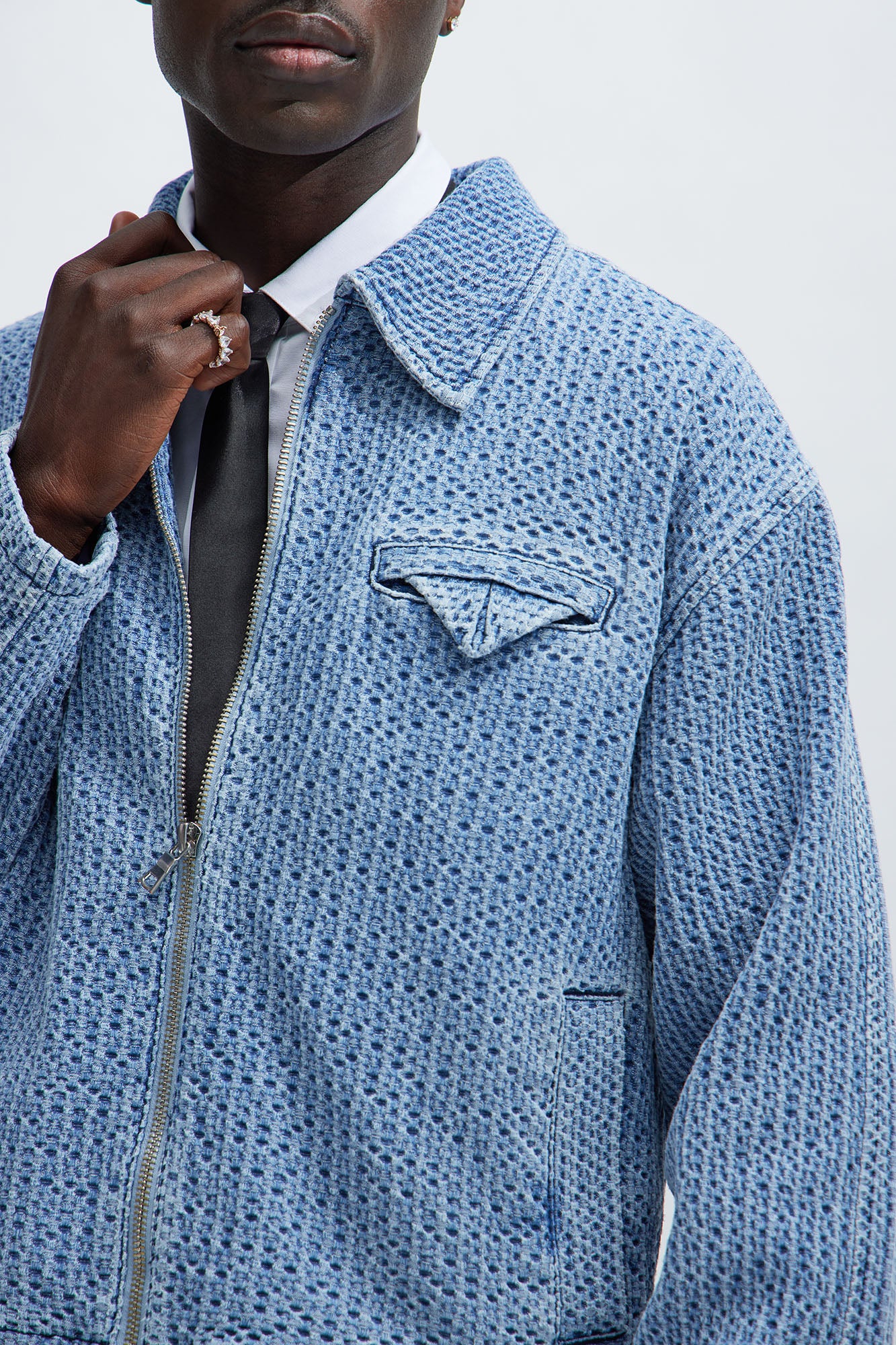 Warsaw Cropped Denim Work Trucker - Light Blue - Image 3