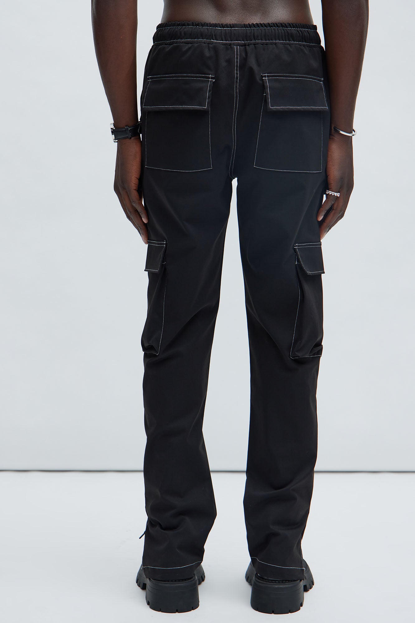 Curtis Contrast Stitch Relaxed Cargo Pants - Black - Image 6