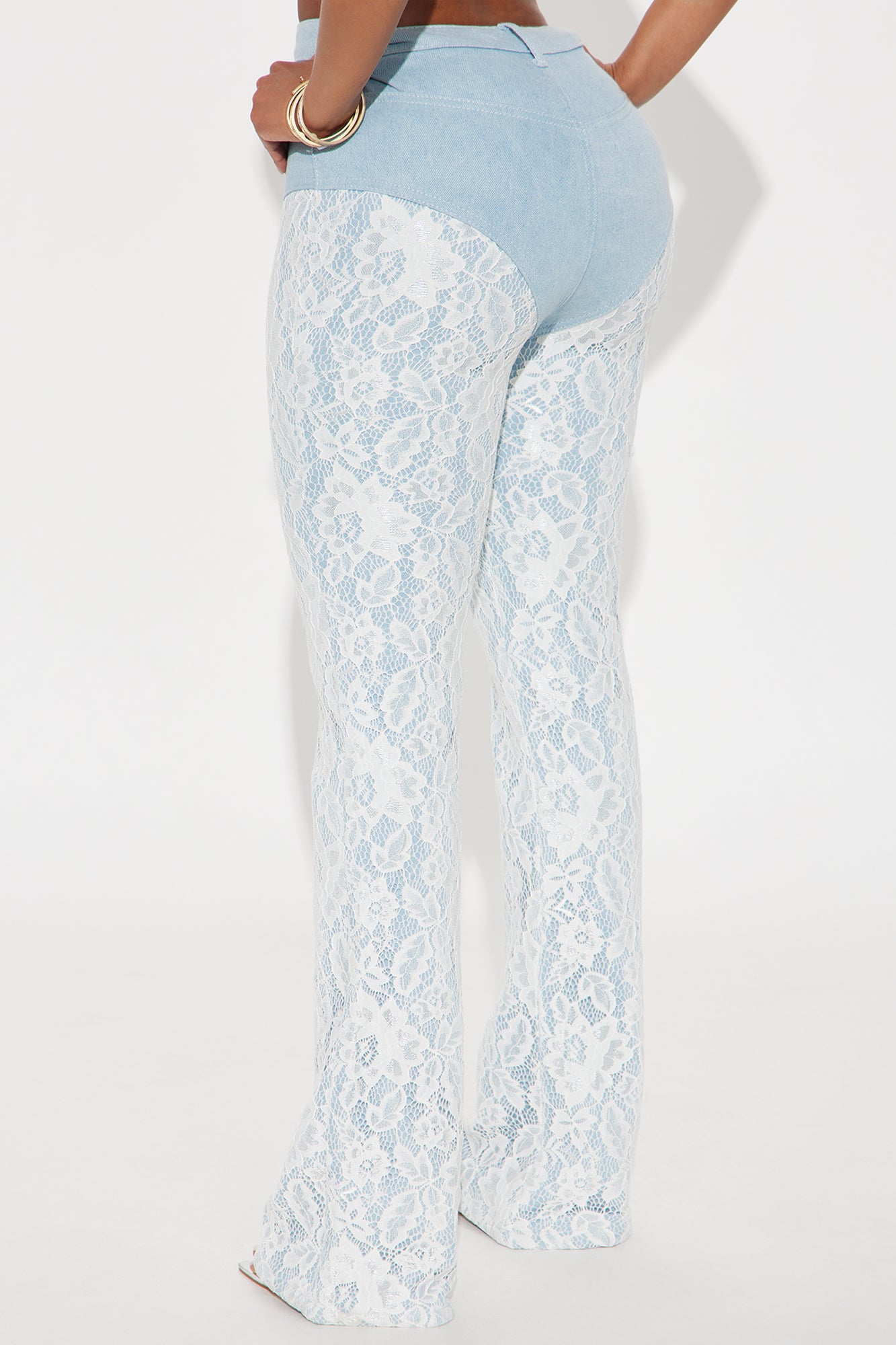 Making Big Plans Stretch Lace Detail Flare Jeans - Light Wash - Image 3