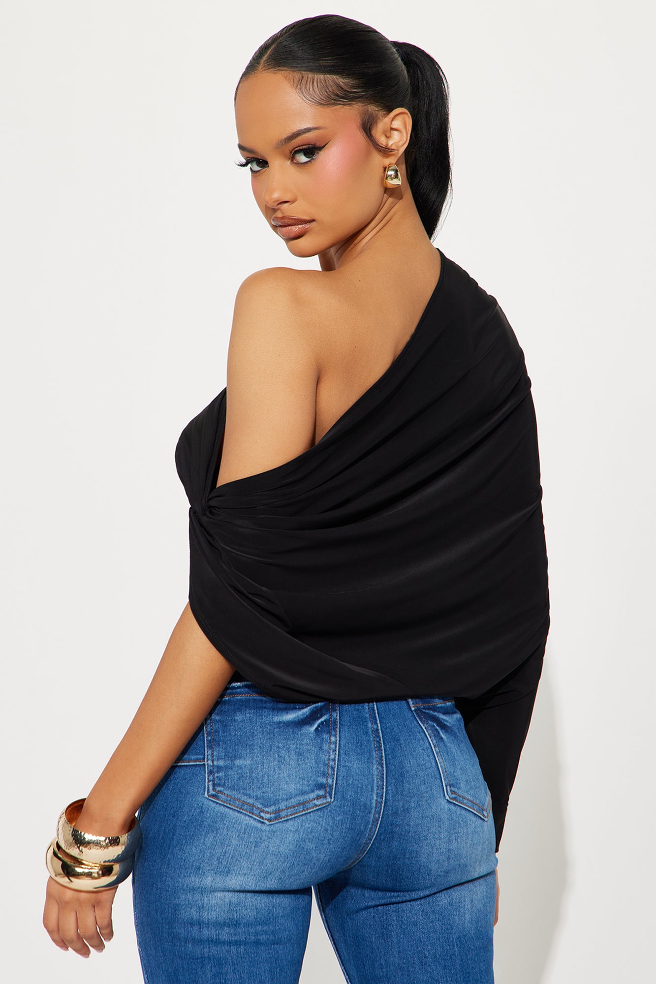 Make An Effort One Shoulder Top - Black - Image 3