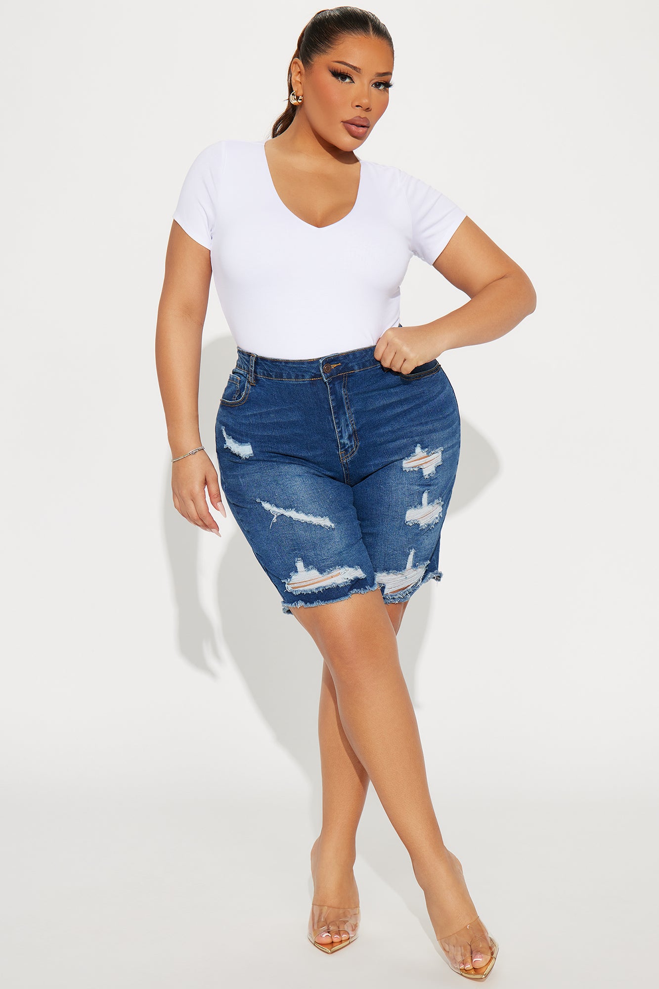 Vanessa V-Neck Double Layered Bodysuit - White - Image 6
