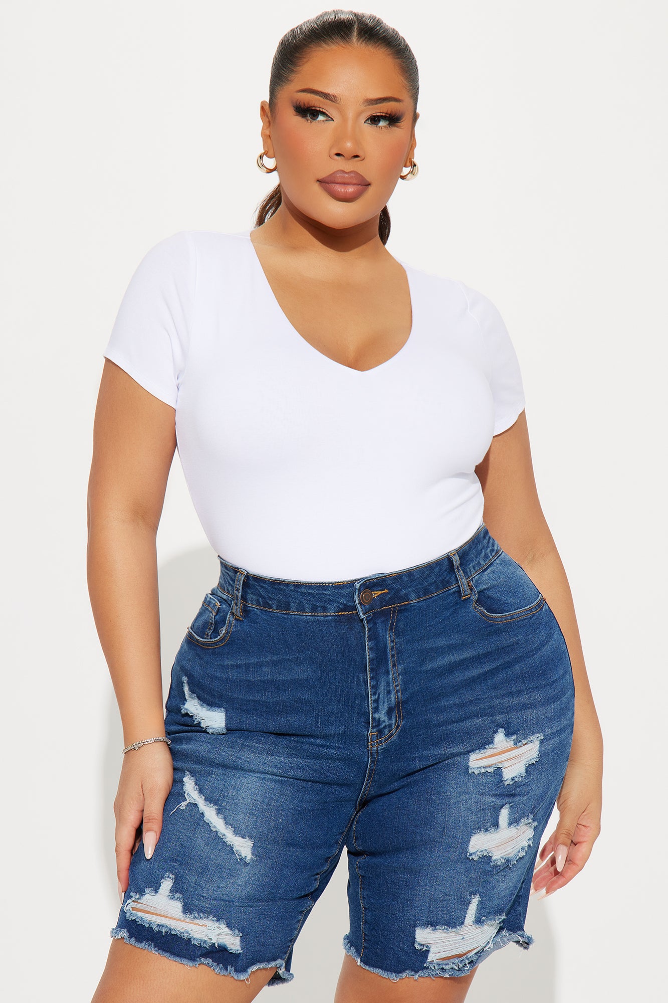 Vanessa V-Neck Double Layered Bodysuit - White - Image 7