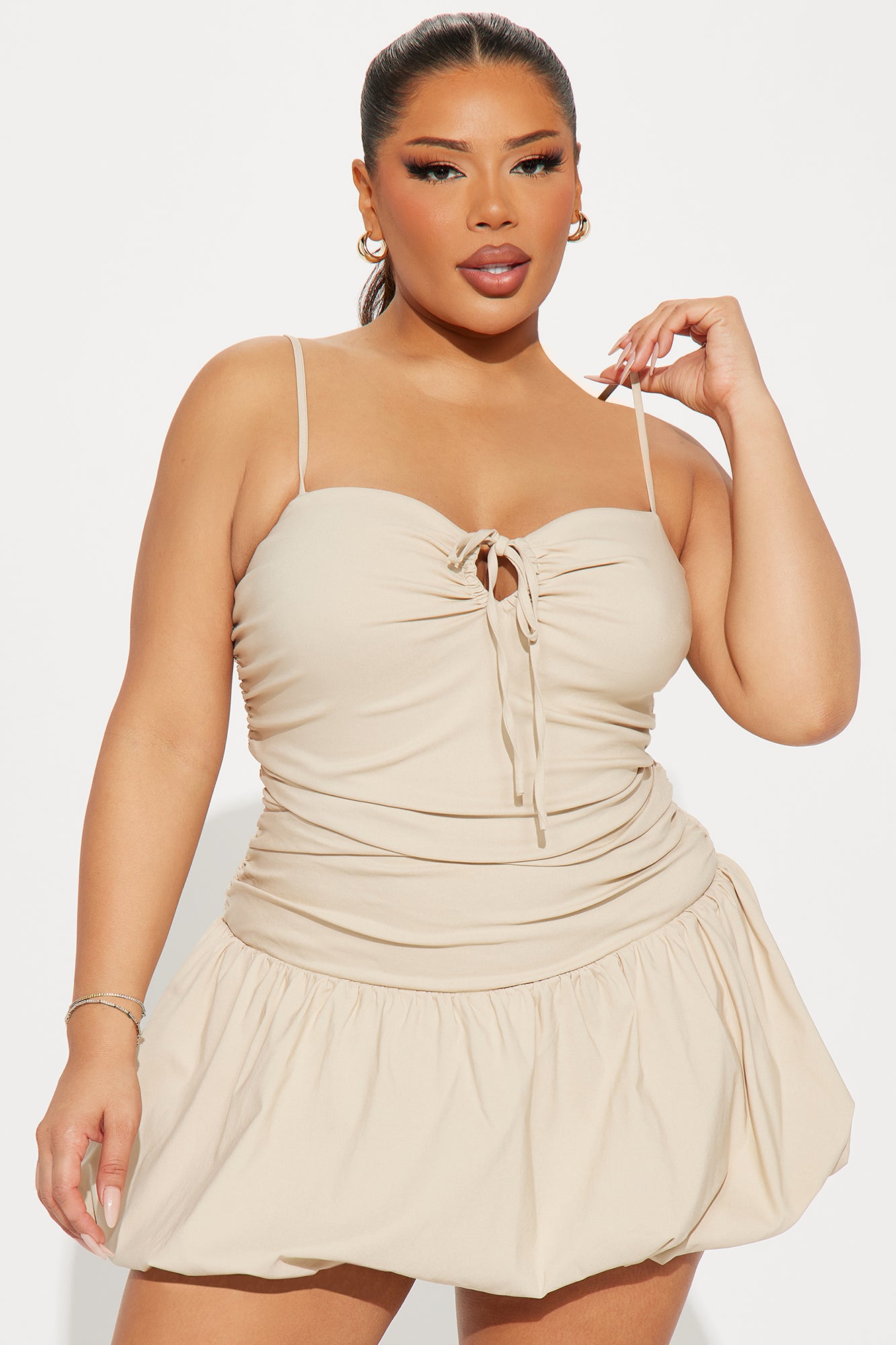 Yamina Bubble Micro Mini Dress - Taupe - Image 5