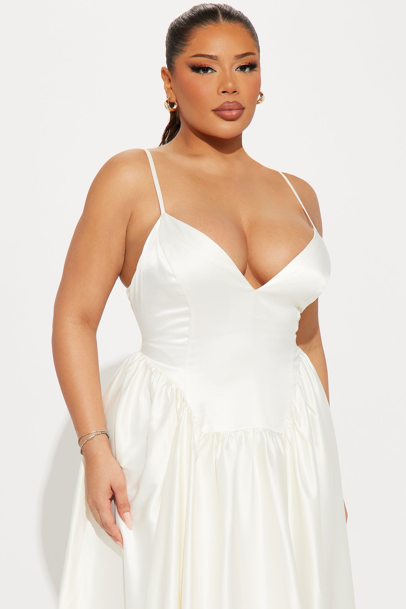 Nicolette Satin Maxi Dress - Cream - Image 5