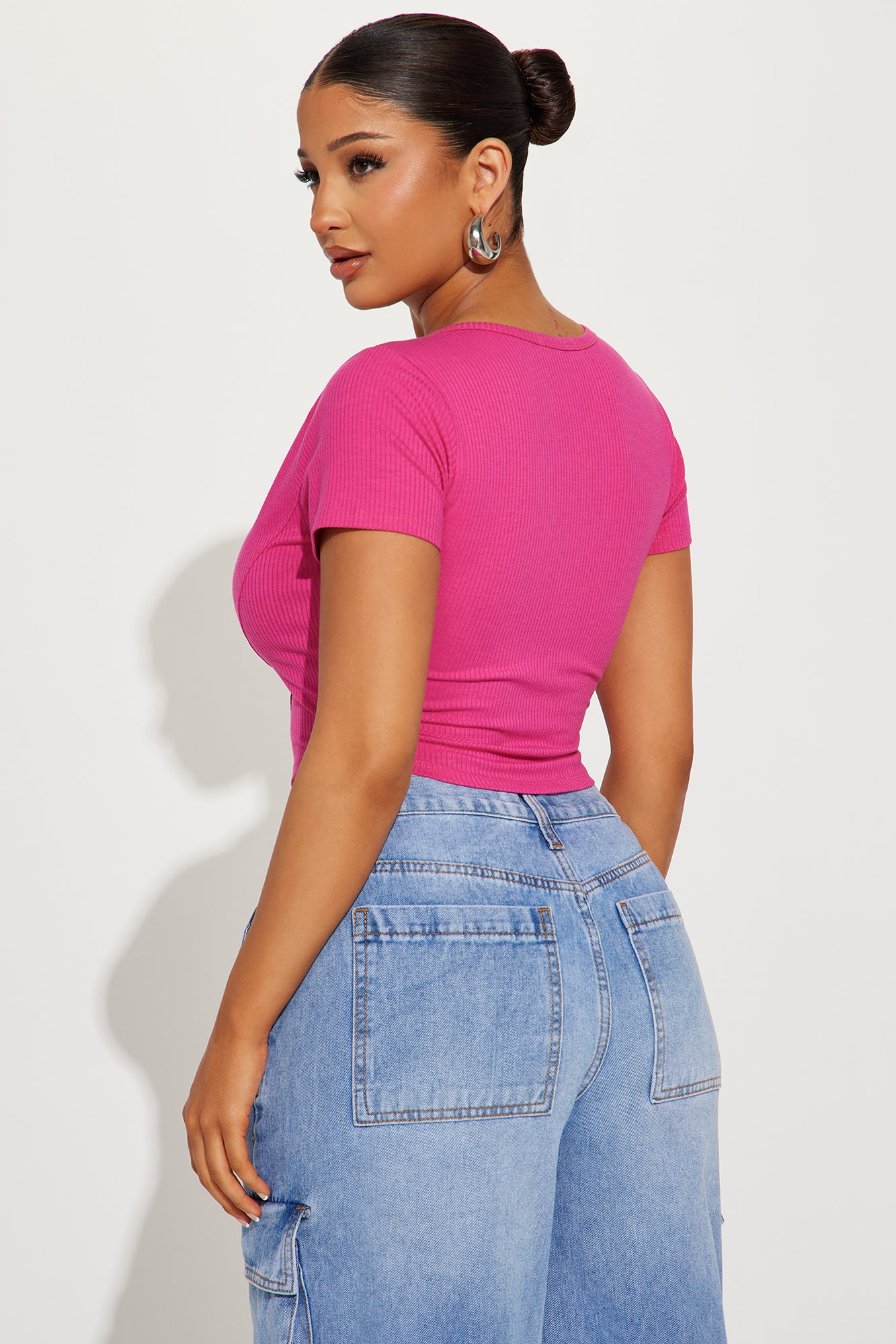 Valentina Plunge Crop Top - Fuchsia - Image 3