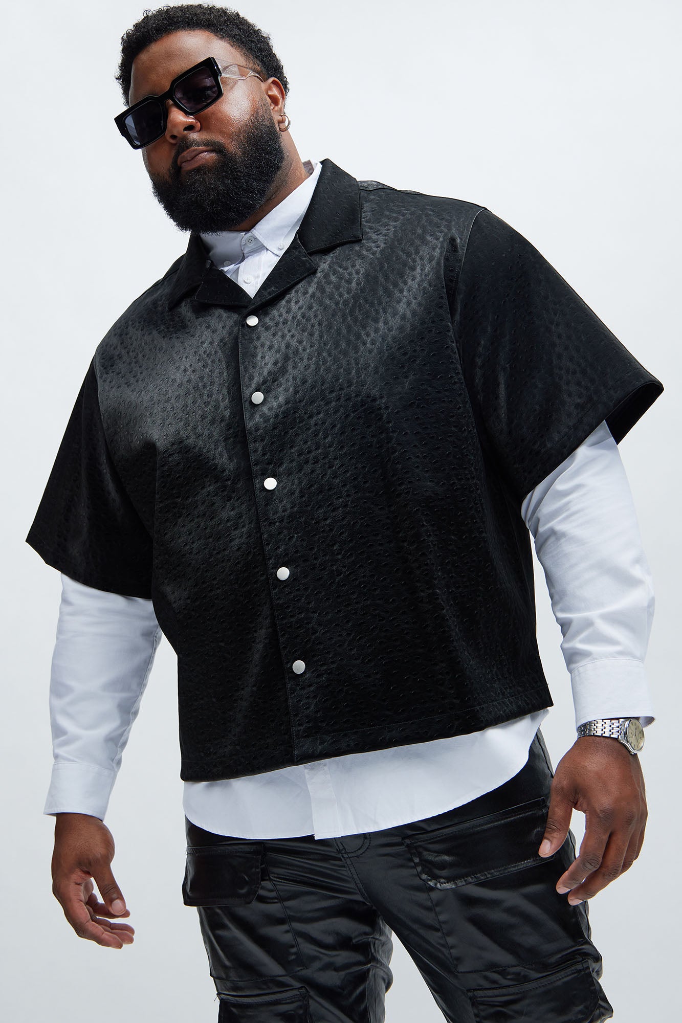 Caicos Faux Leather Shirt - Black - Image 5