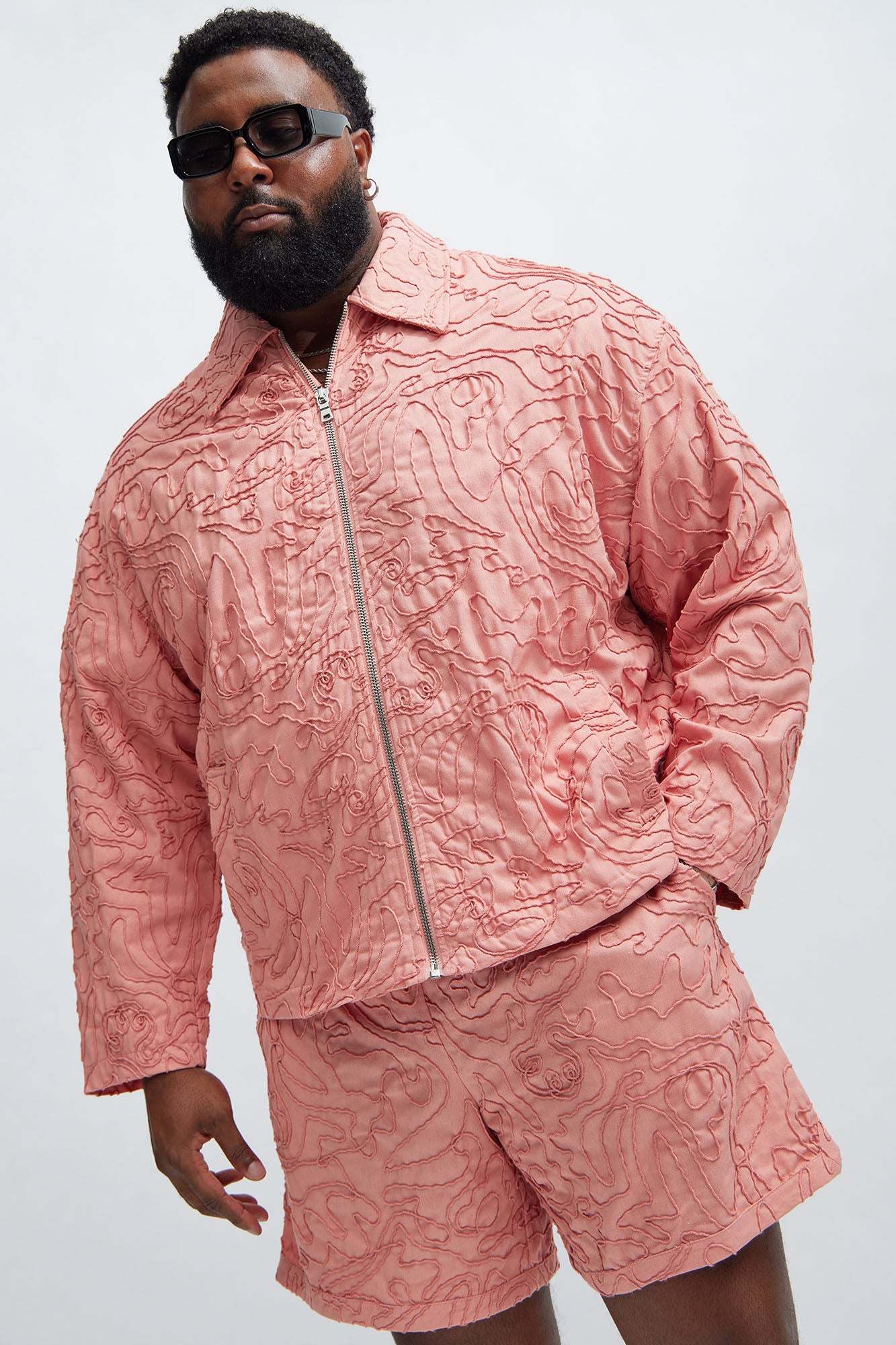 Swirl Jacquard Linen Boxy Jacket - Pink - Image 5