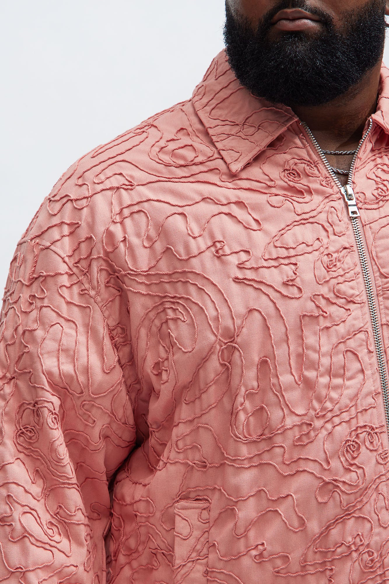 Swirl Jacquard Linen Boxy Jacket - Pink - Image 7