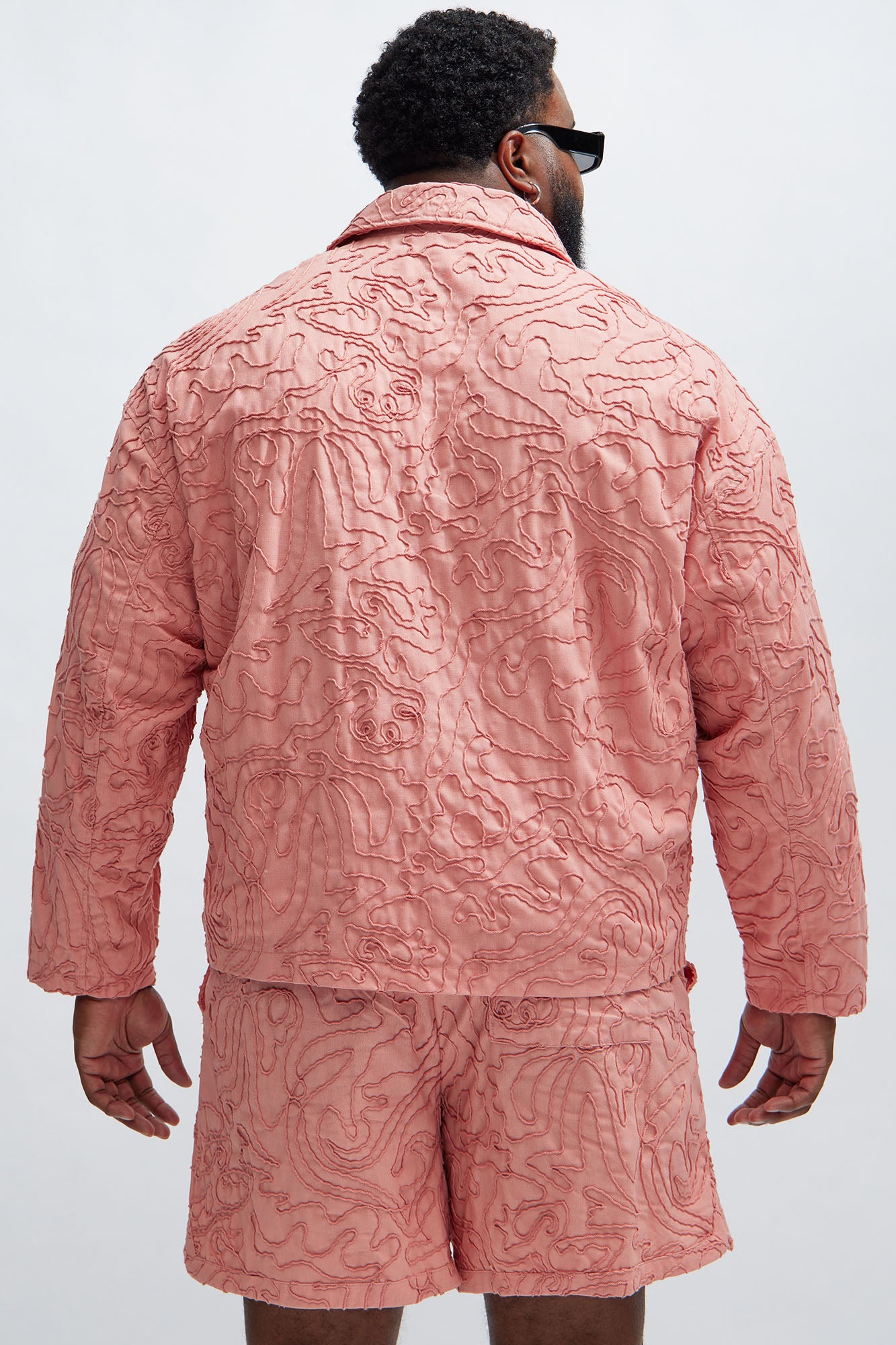 Swirl Jacquard Linen Boxy Jacket - Pink - Image 8
