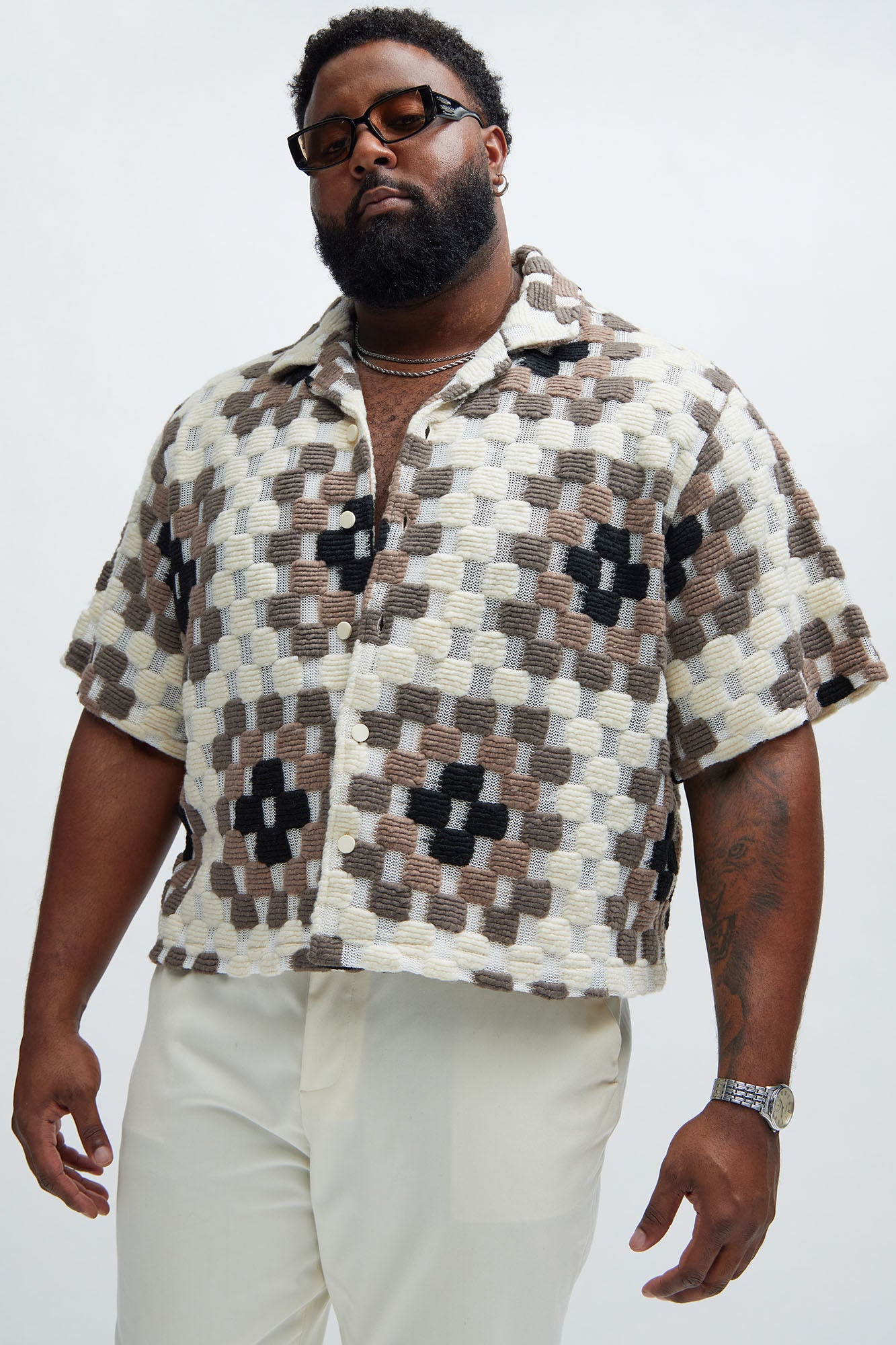 Gaston Jacquard Cropped Shirt - Brown/combo - Image 5
