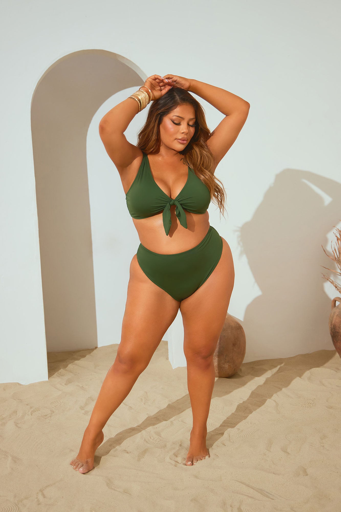 Beachy Summer Strappy 2 Piece Bikini - Olive - Image 4