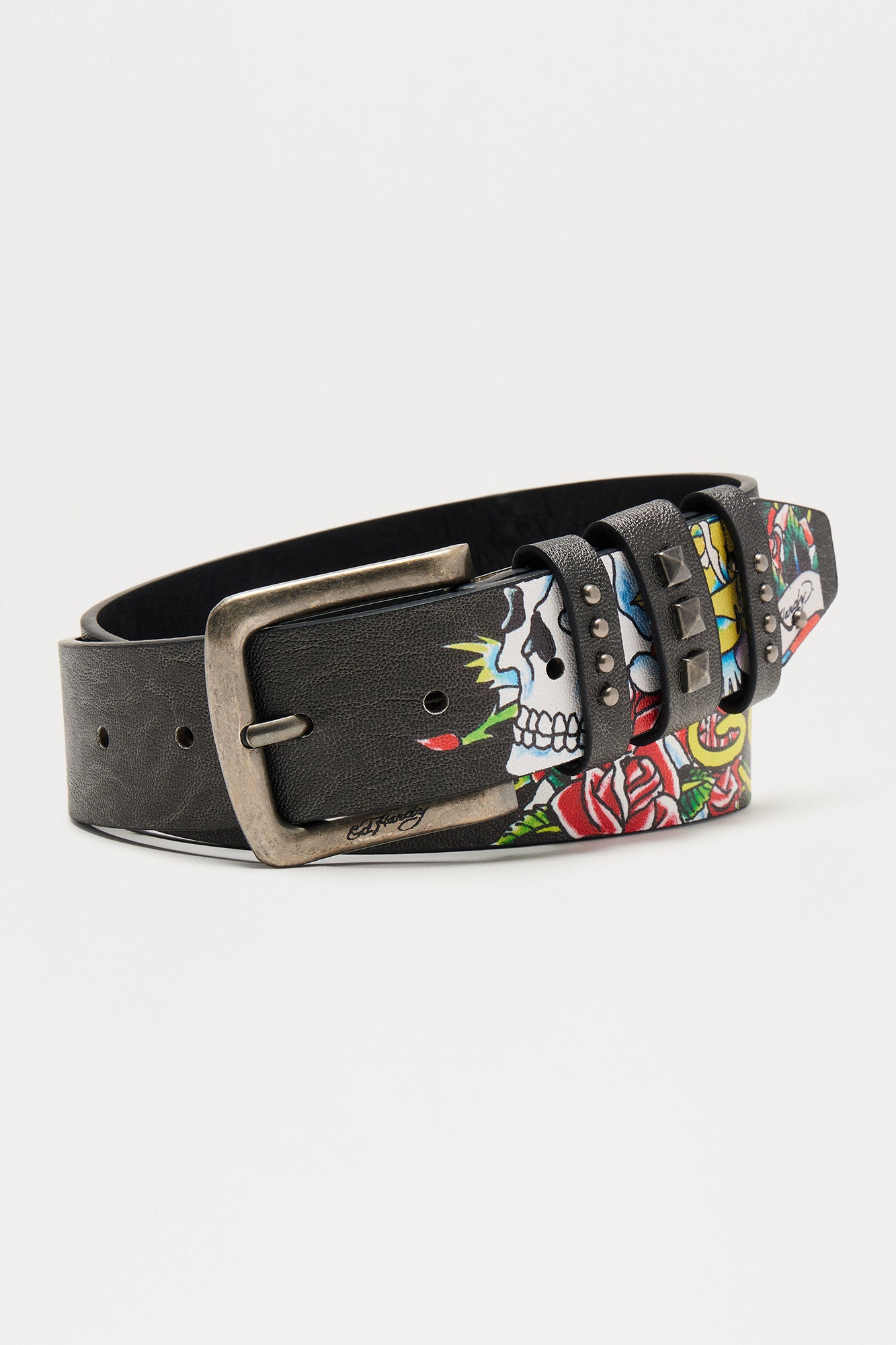 Ed Hardy Skulls & Roses Studded Belt - Black - Image 3
