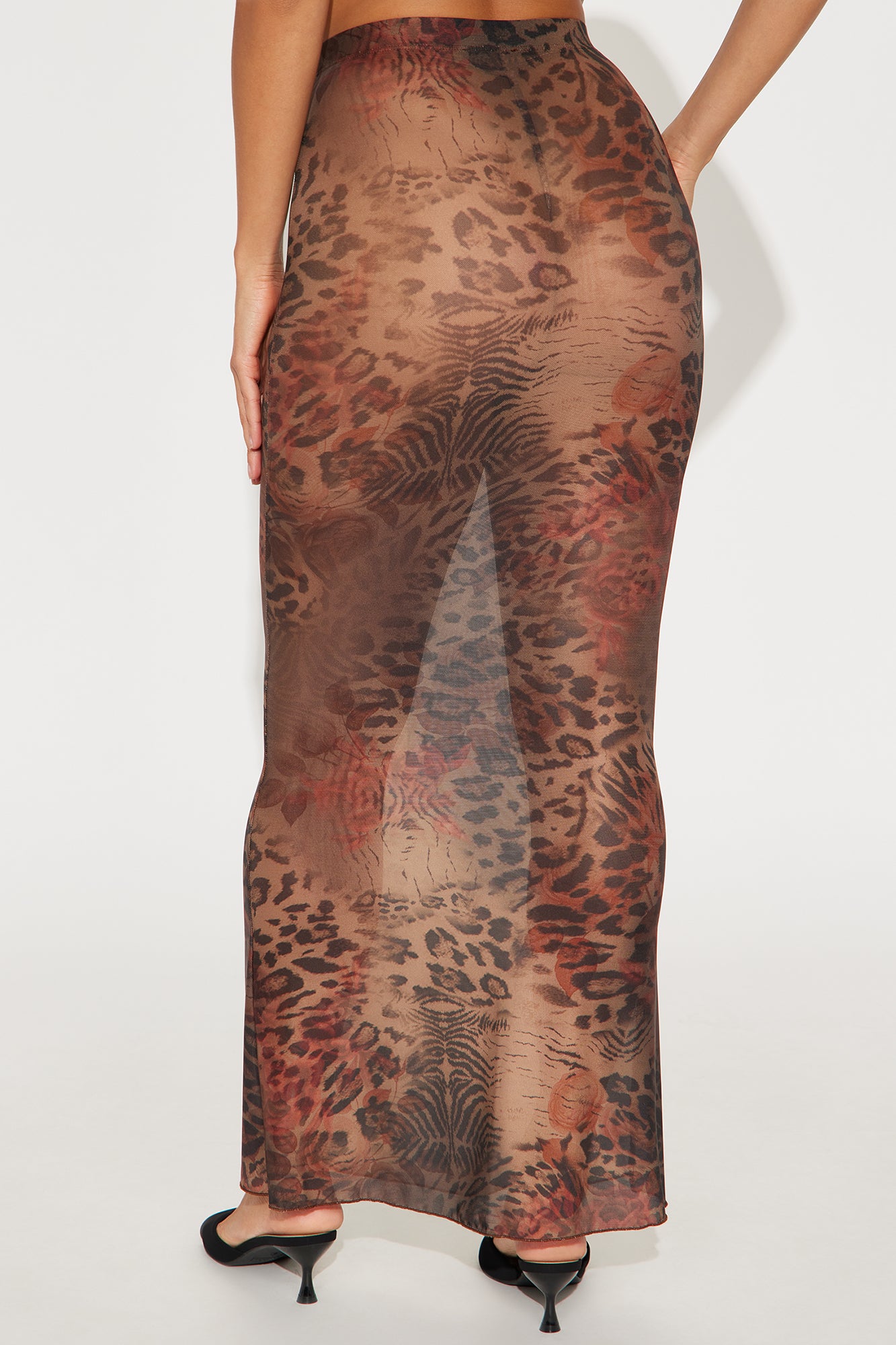 Playing Games Sheer Leopard Mesh Maxi Skirt - Brown/combo - Image 4