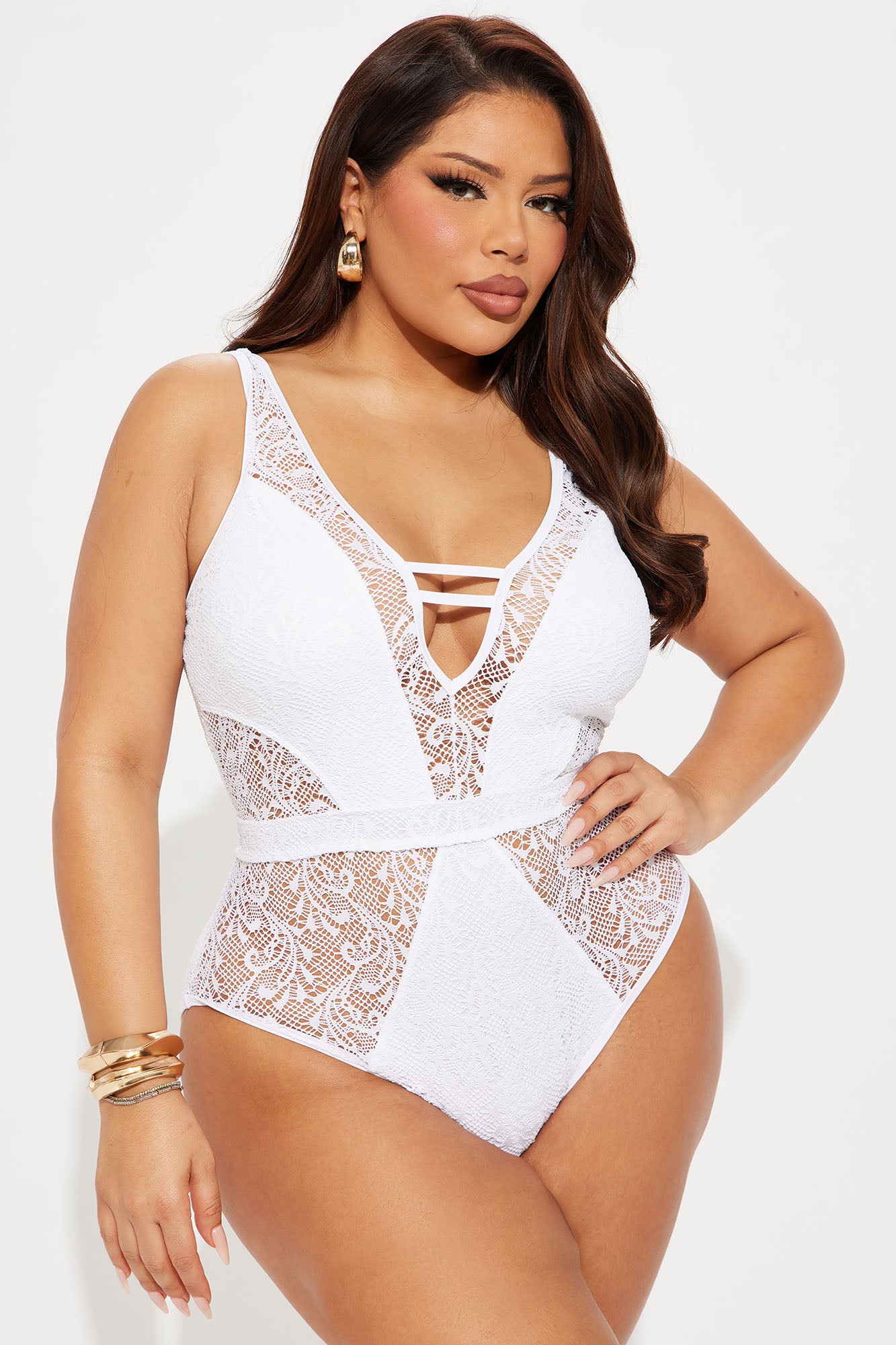 Brianne Lace Cutout 1 Piece Swimsuit - White - Image 4