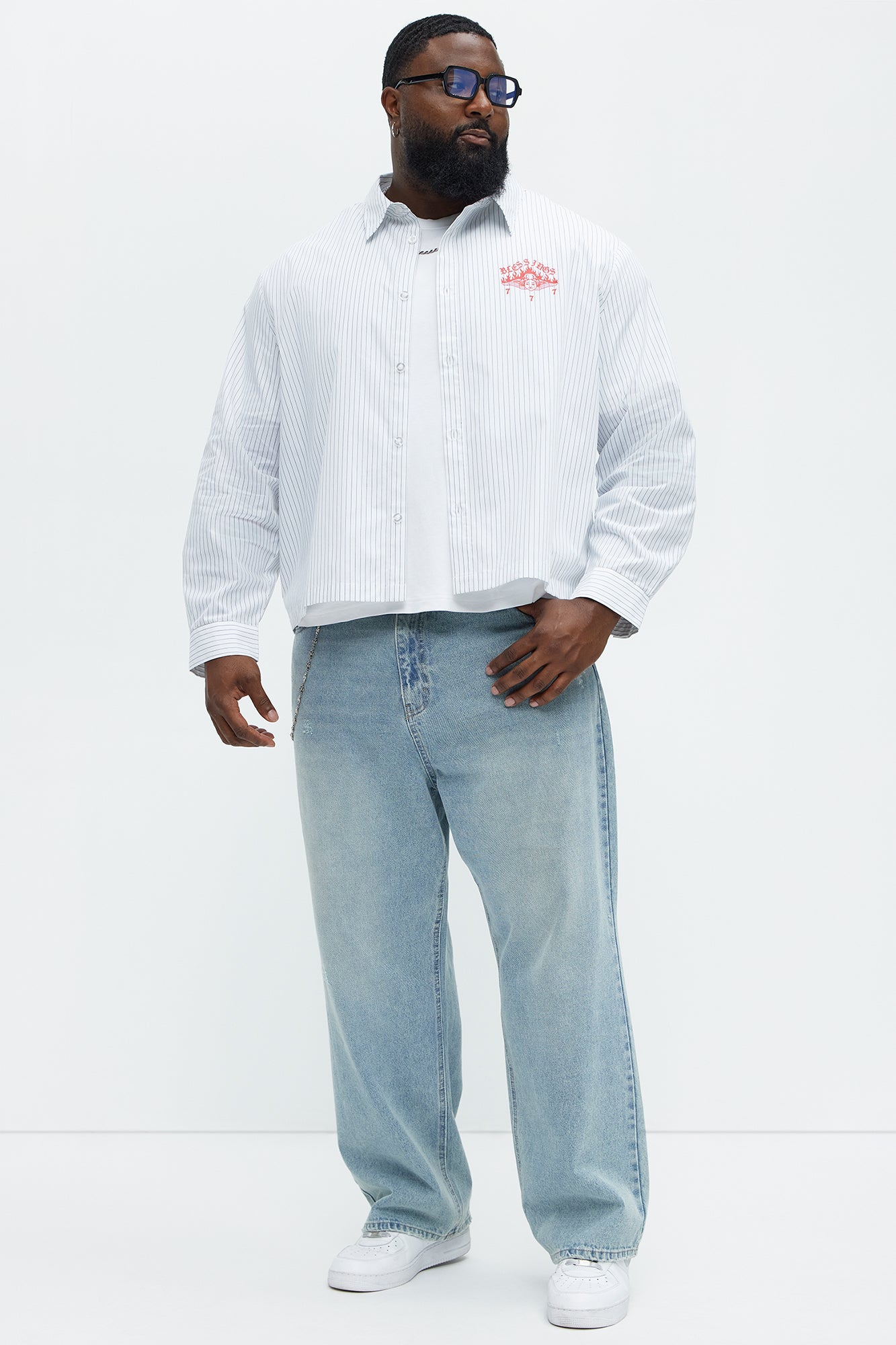 Cropped Saints And Sinners Long Sleeve Button Up - White - Image 7