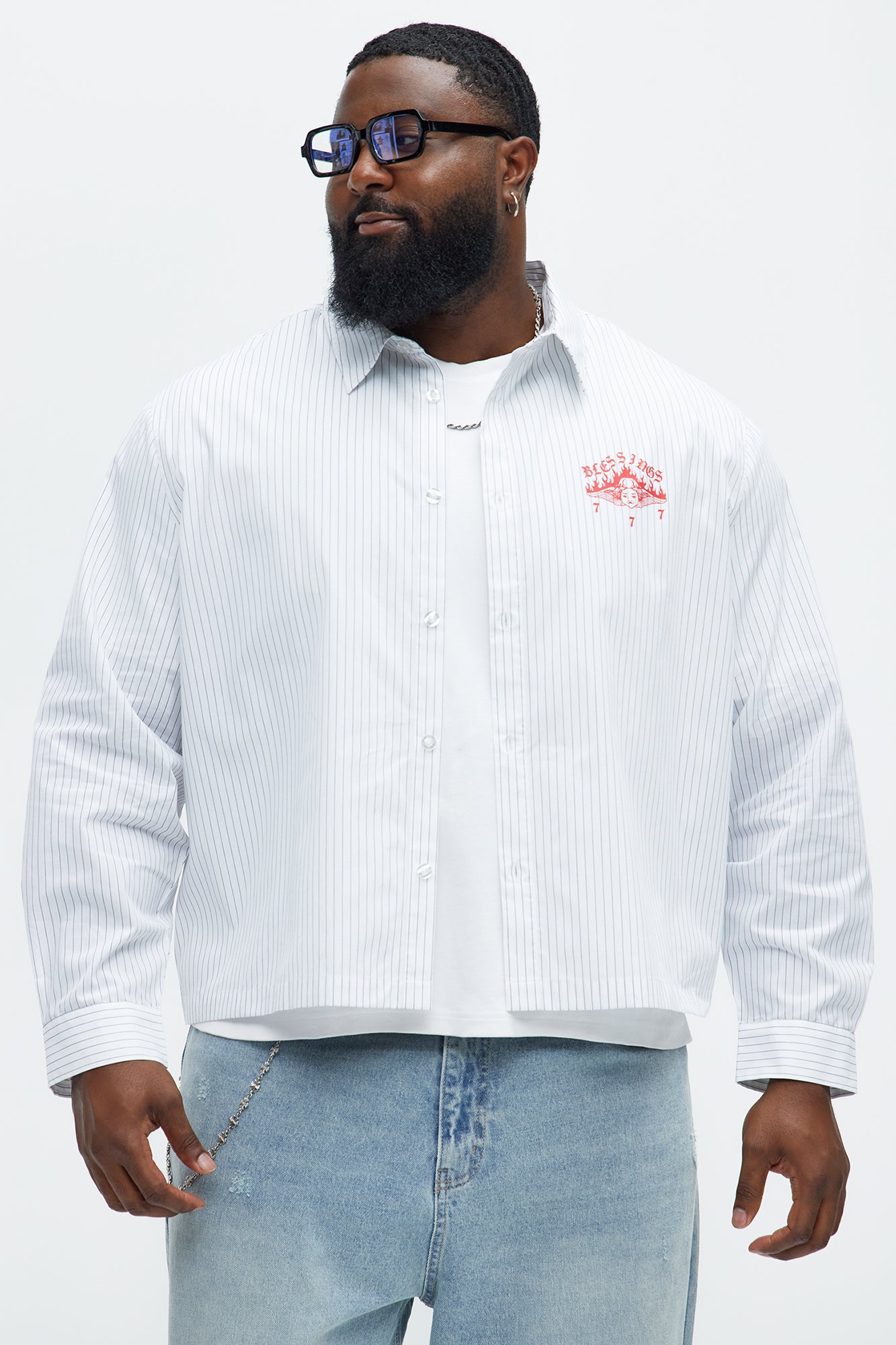 Cropped Saints And Sinners Long Sleeve Button Up - White - Image 8