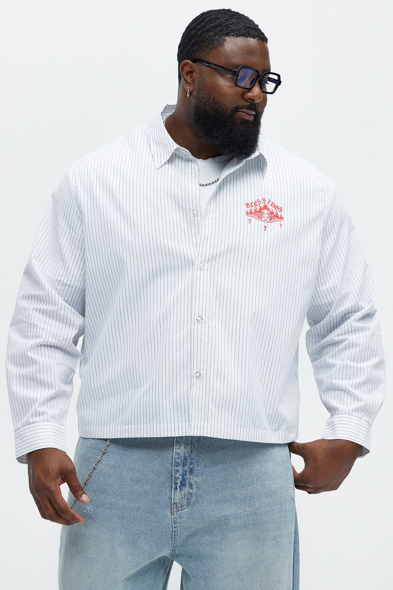 Cropped Saints And Sinners Long Sleeve Button Up - White - Image 6