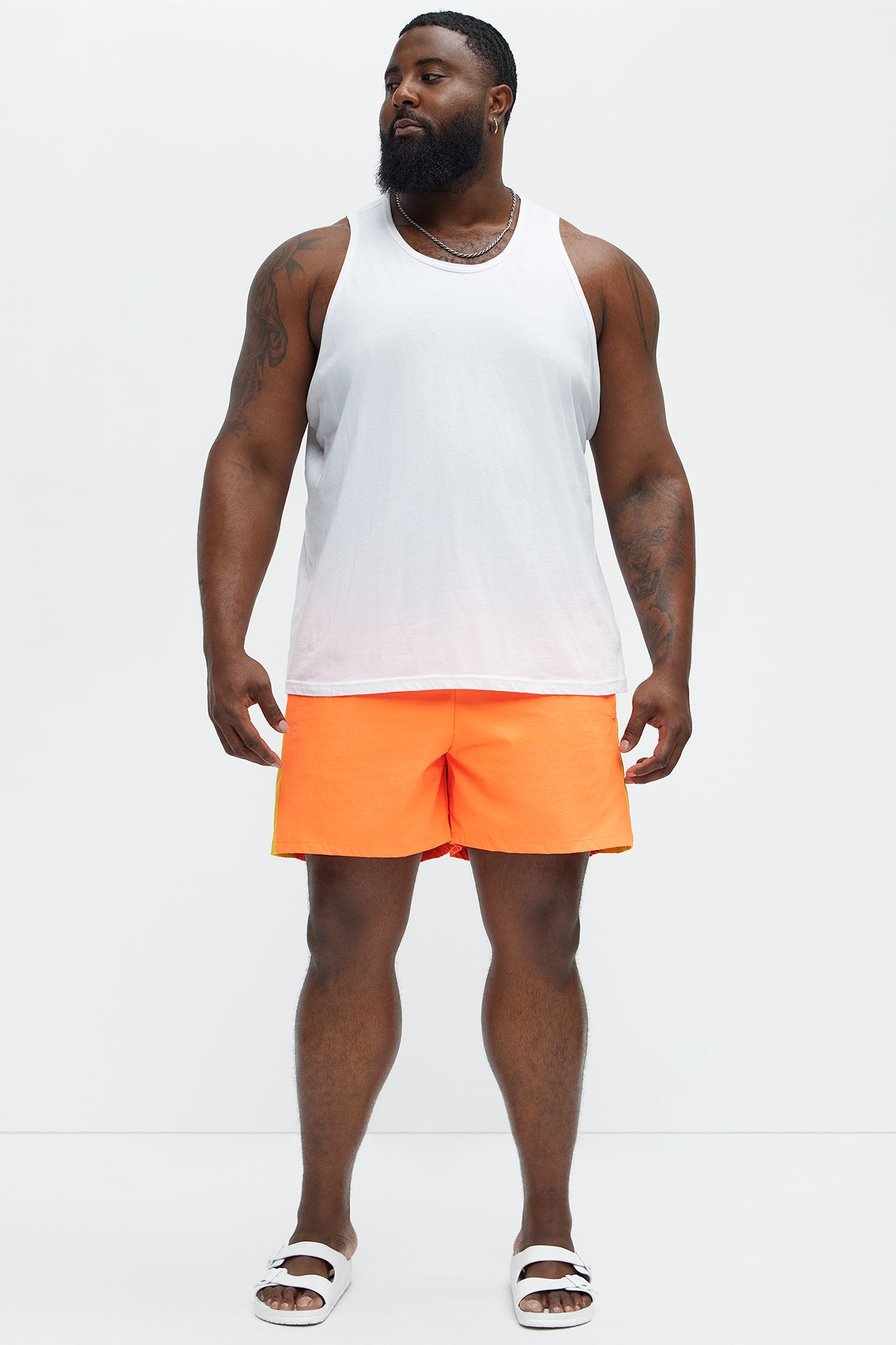 Contrast On The Side Swim Mid Trunk - Orange/combo - Image 6