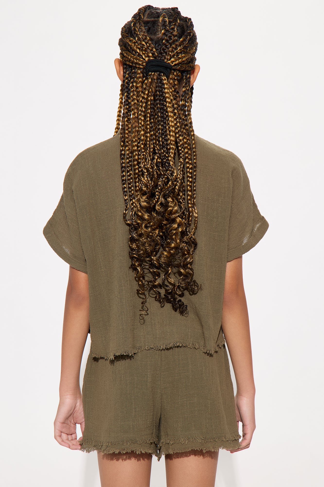 Mini Easy Breezy Linen Short Set - Olive - Image 3