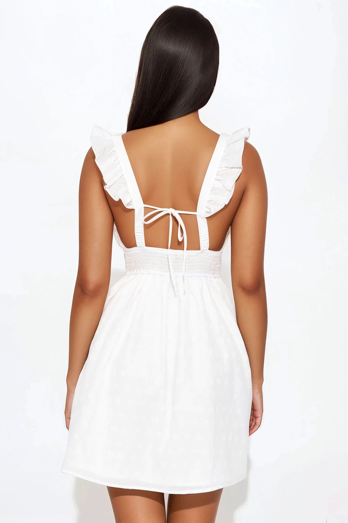 Adeline Eyelet Mini Dress - Off White - Image 3