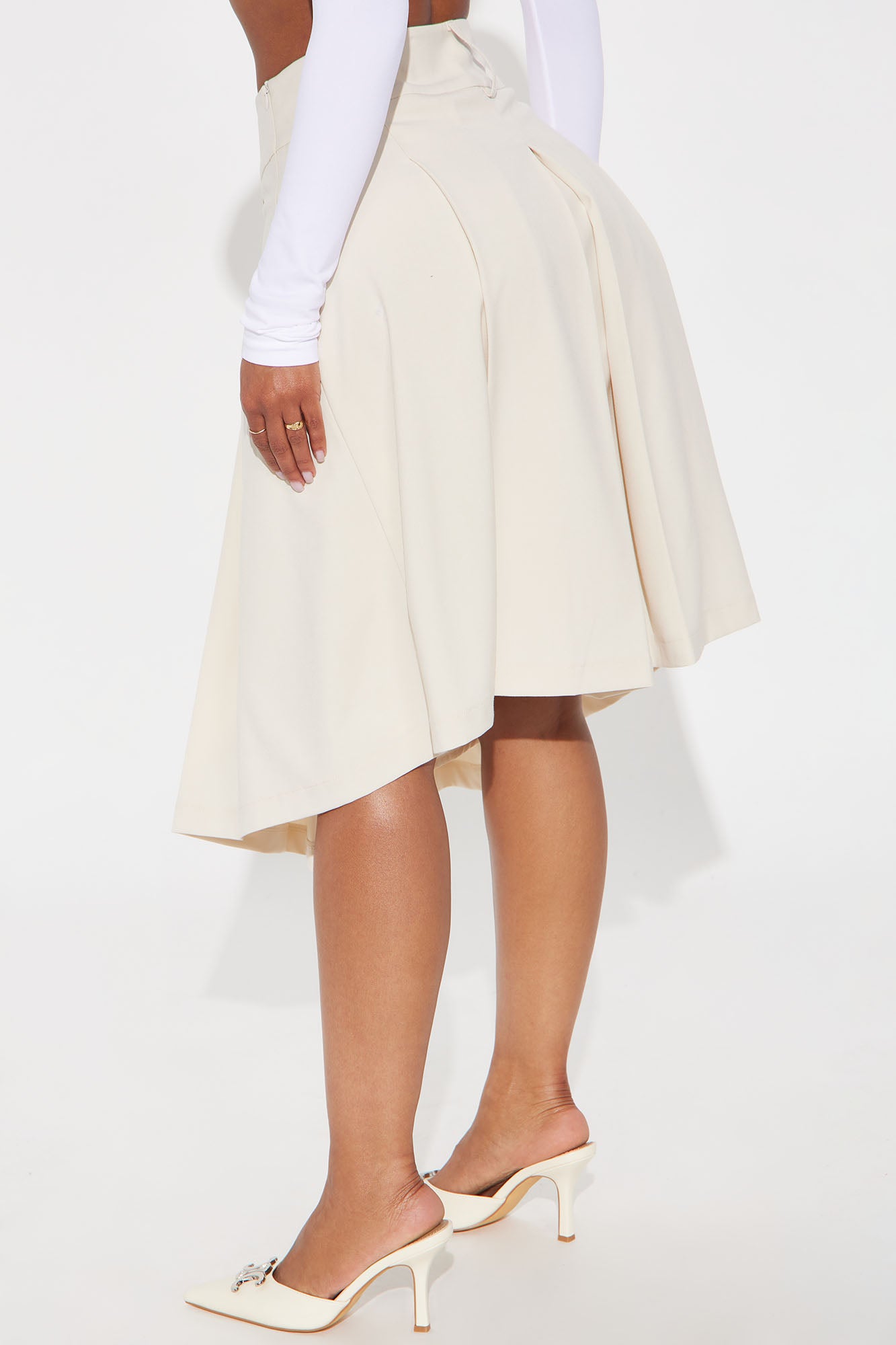 Bella Pleated Trouser Midi Skirt - Ivory - Image 3