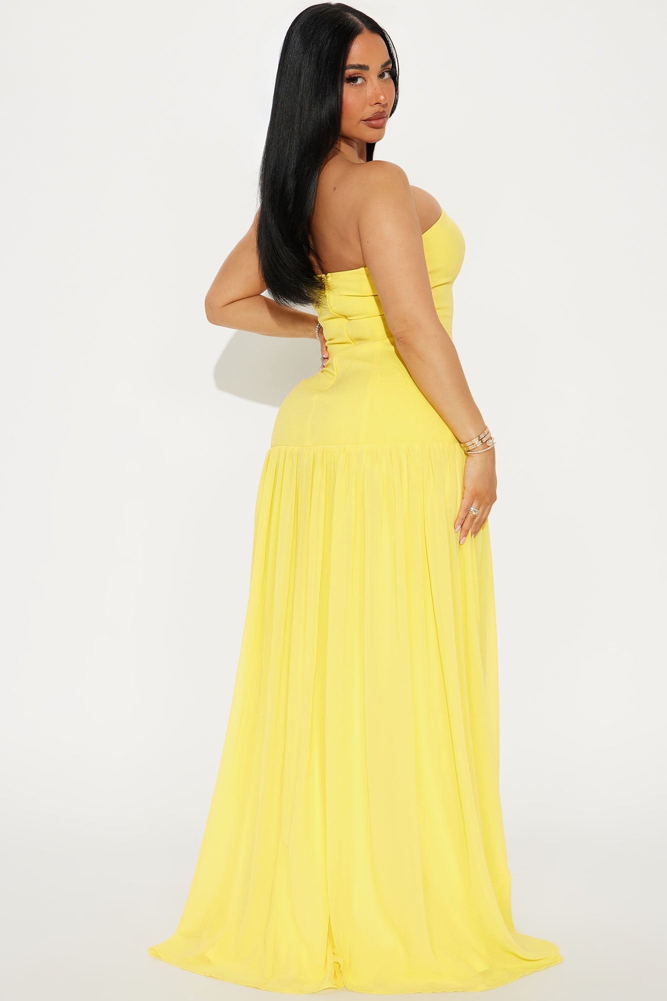 Daniella Chiffon Drop Waist Maxi Dress - Butter Yellow - Image 3