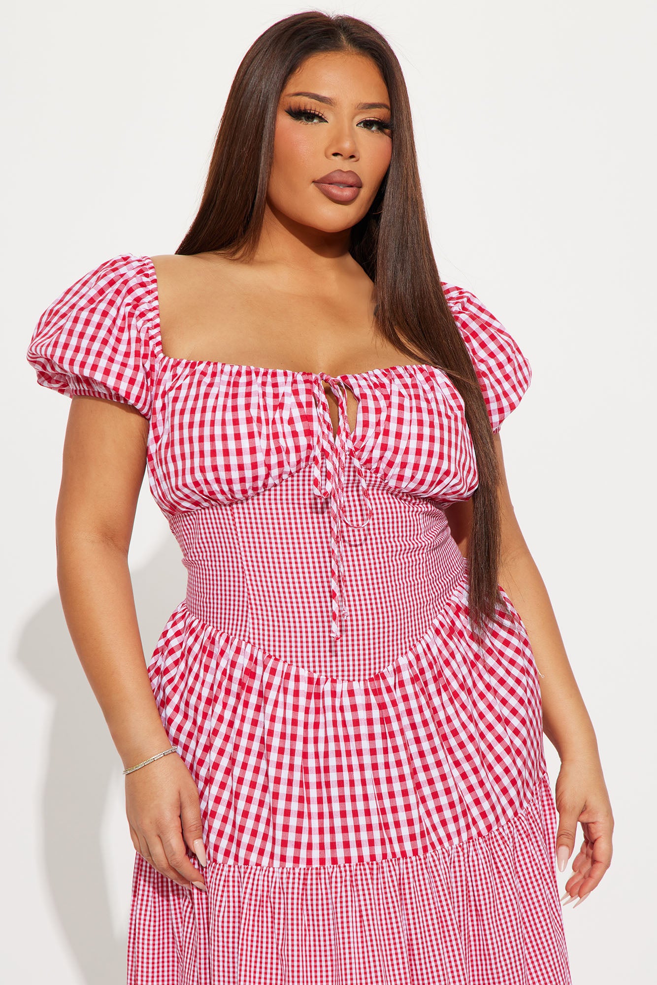 Sammie Gingham Midi Dress - Red - Image 5