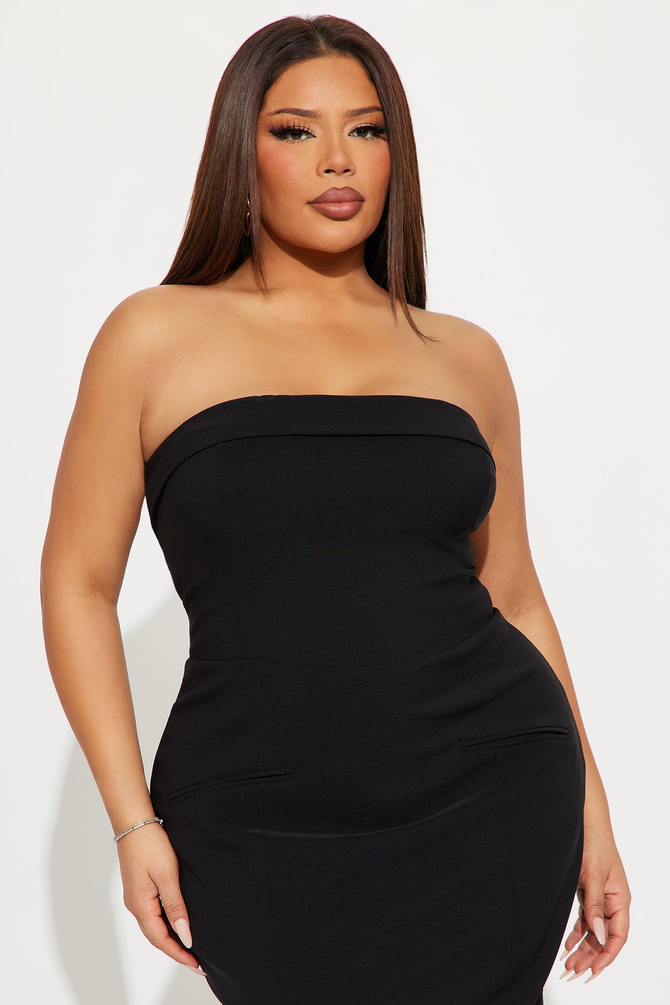 Blaire Strapless Midi Dress - Black - Image 5