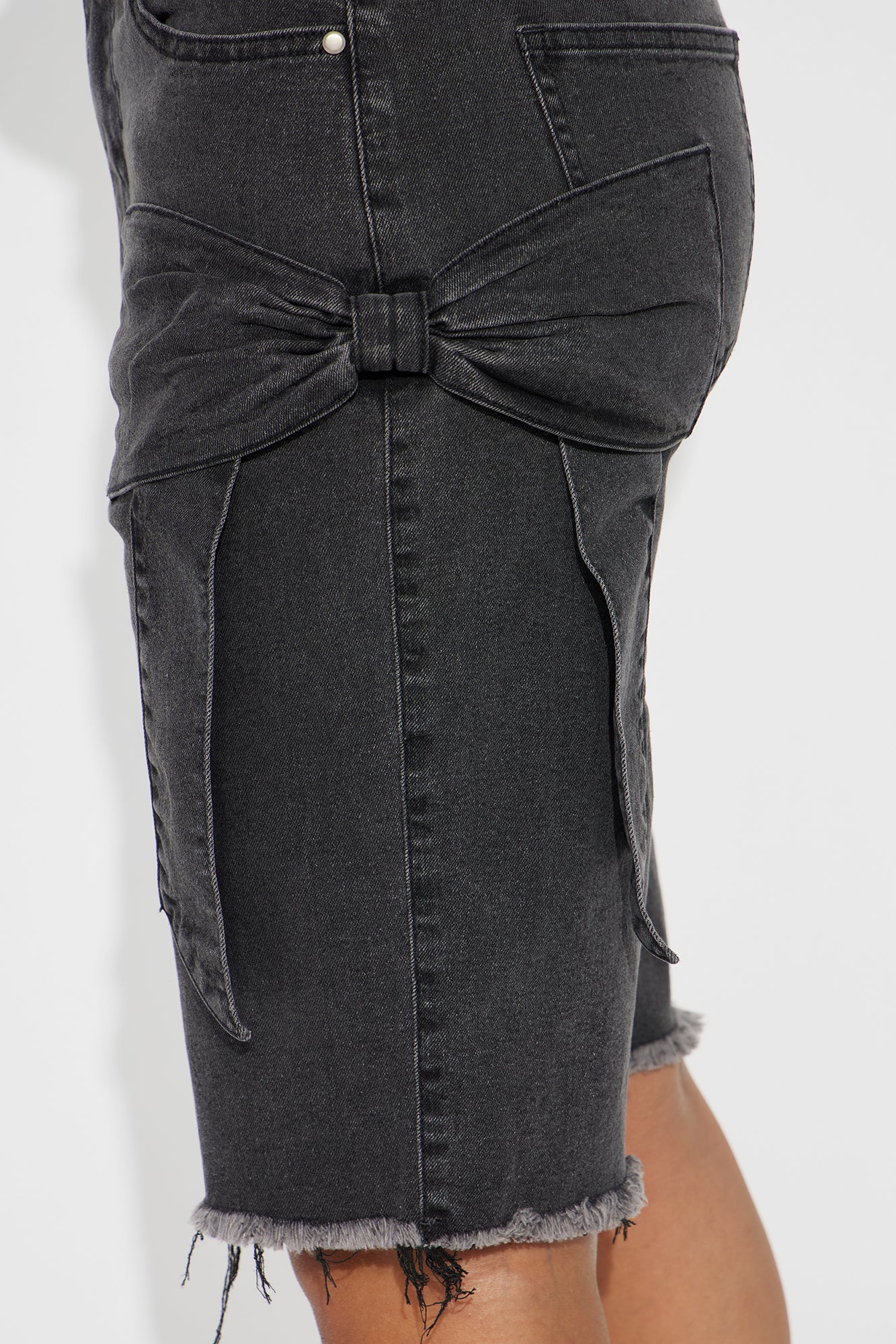 Brielle Bow Stretch Denim Bermuda Shorts - Black Wash - Image 3