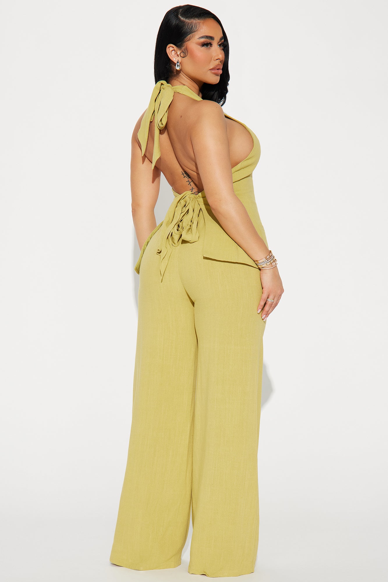 Cece Linen Pant Set - Chartreuse - Image 3