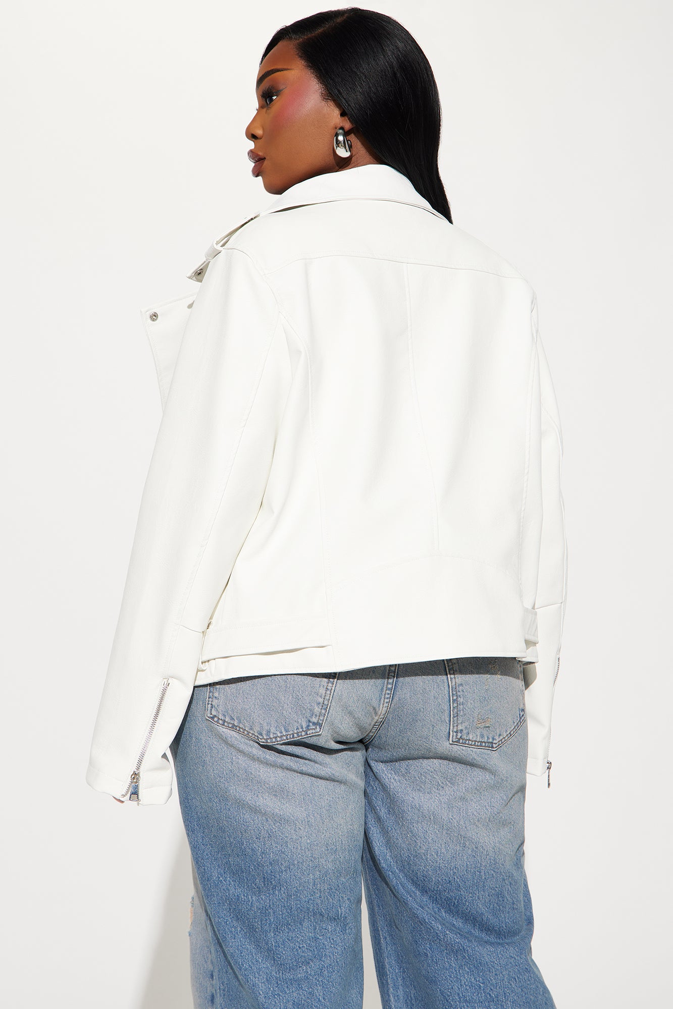 Araxie Vegan Leather Jacket - White - Image 8