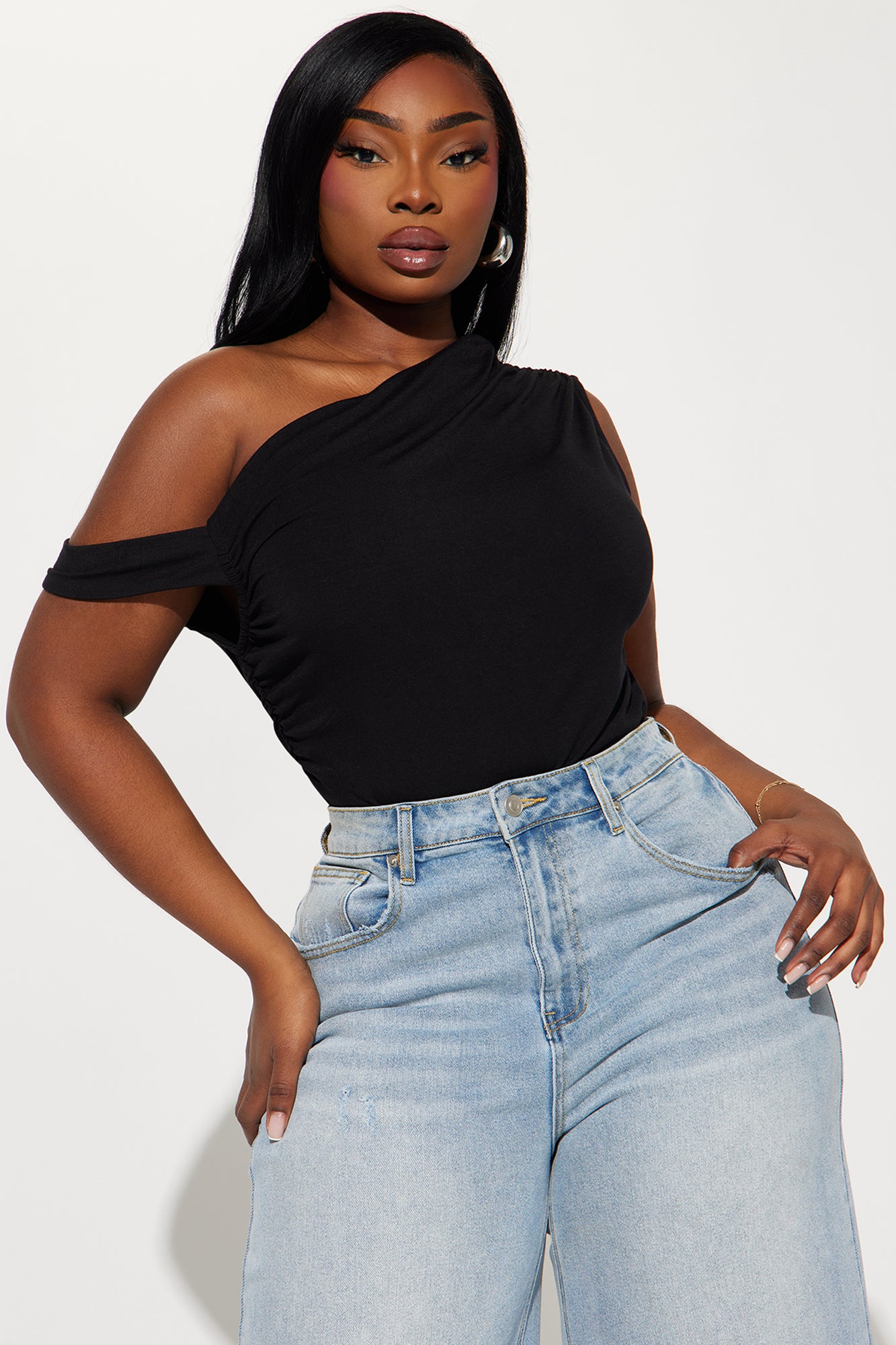 Bianca One Shoulder Top - Black - Image 3