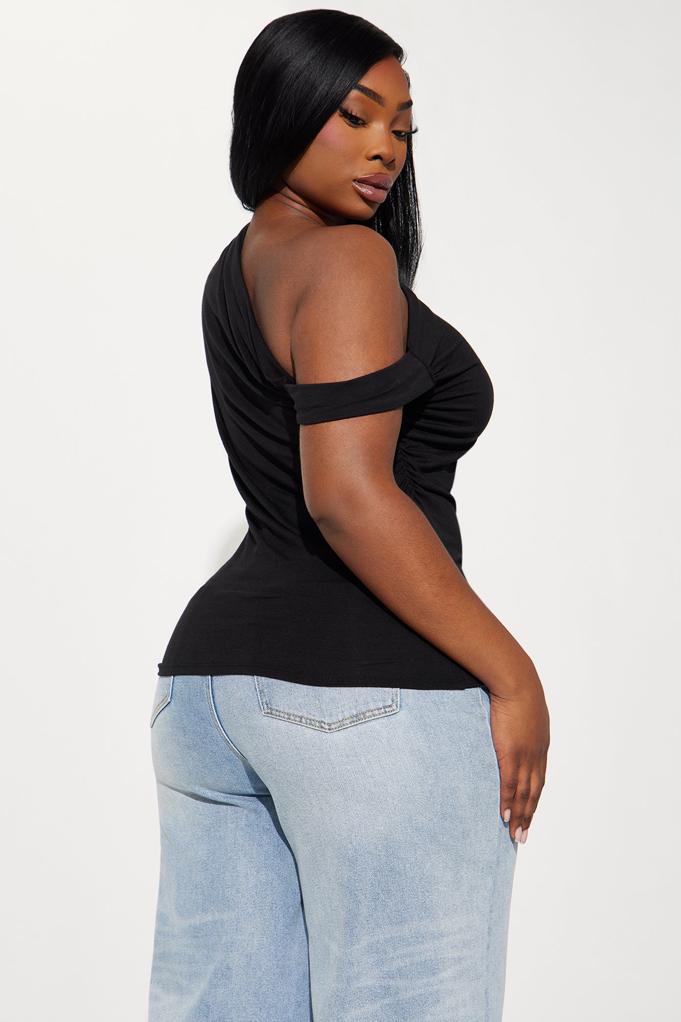 Bianca One Shoulder Top - Black - Image 5