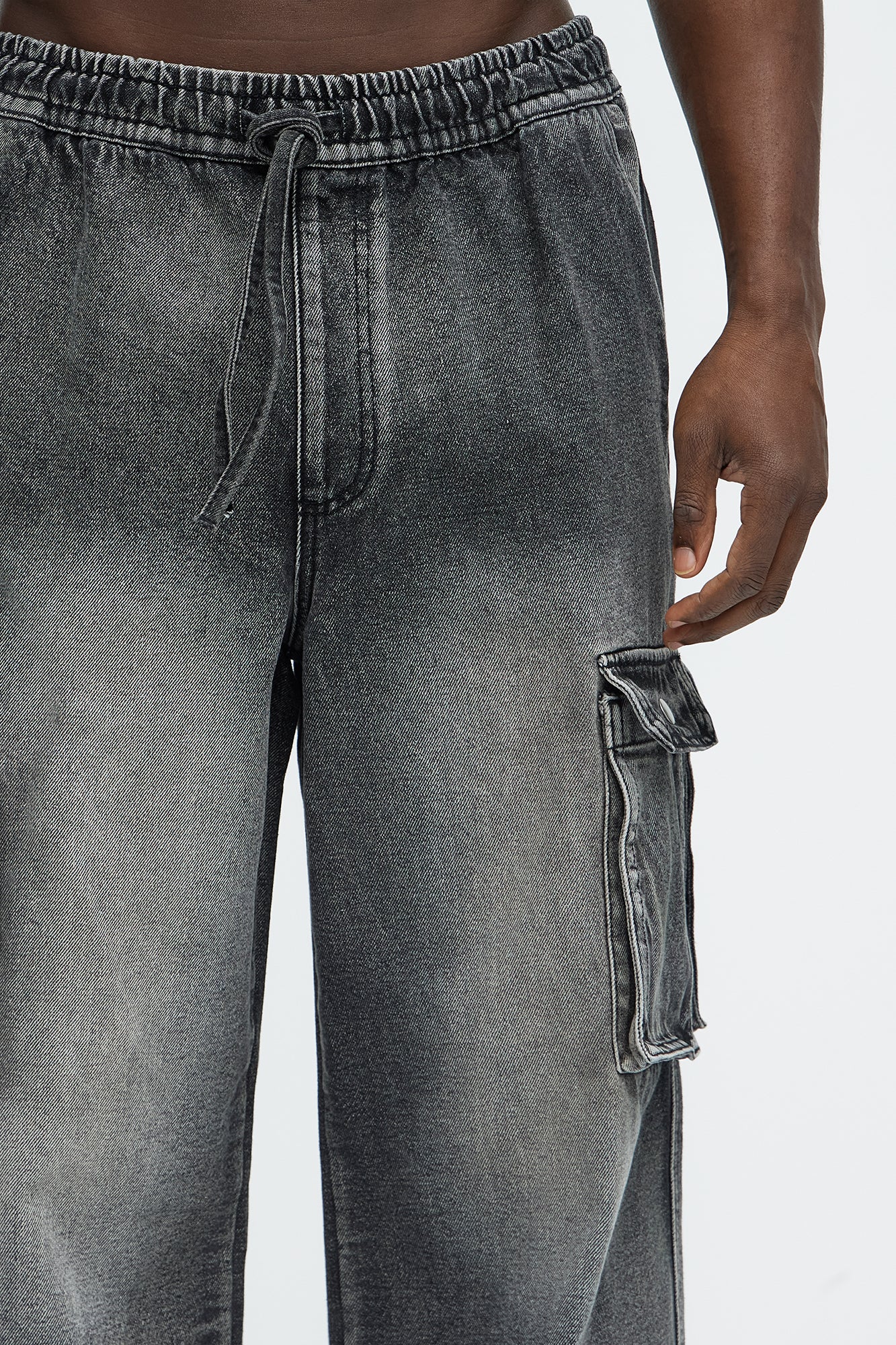 Stretch Waist Relaxed Baggy Jeans - Black Wash - Image 4